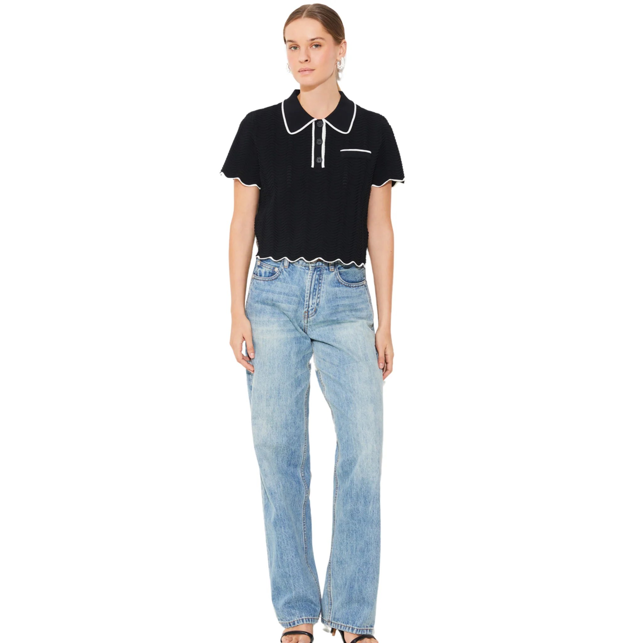 Womens Suncoo Noir Pikil Knitted Polo Top - Image 2