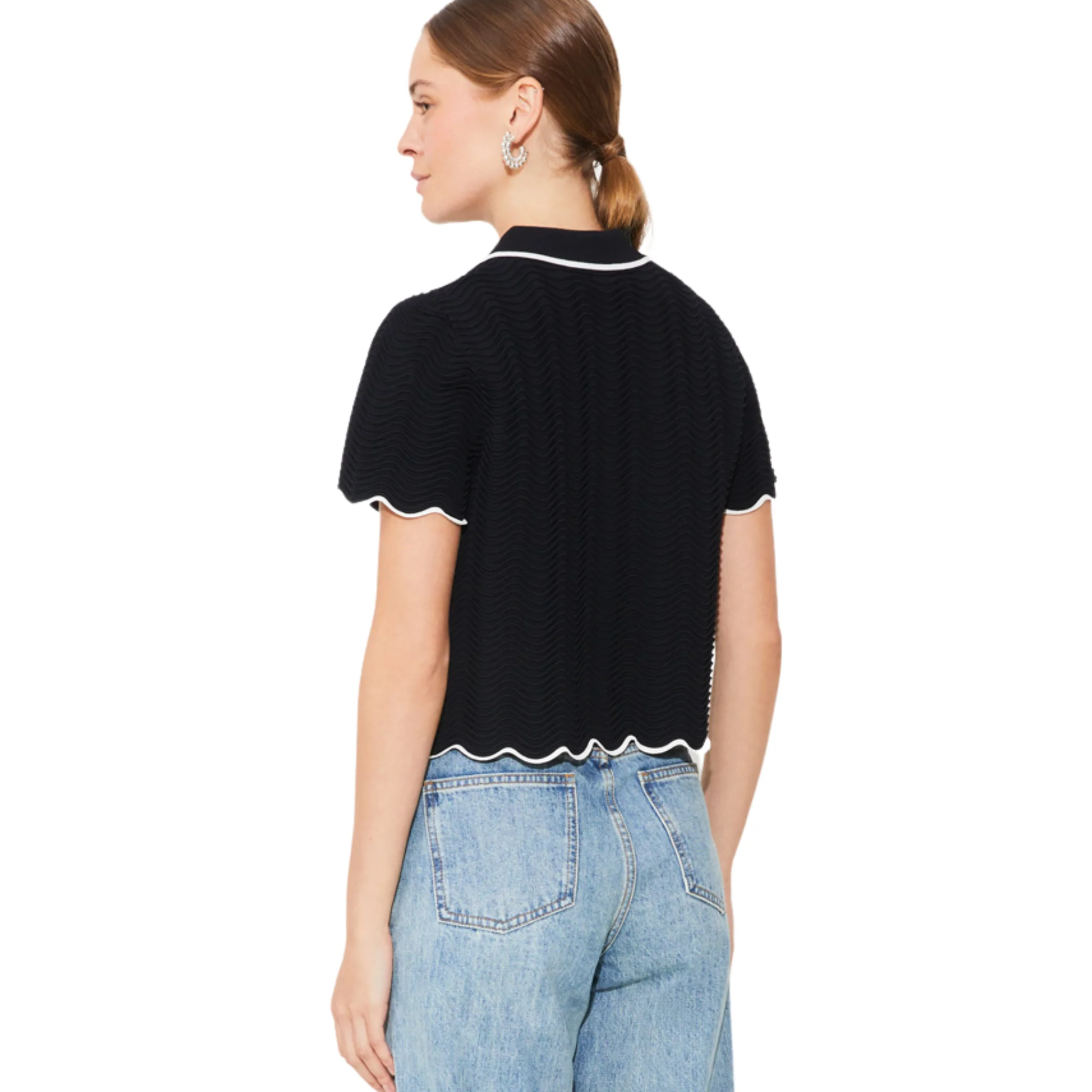 Womens Suncoo Noir Pikil Knitted Polo Top - Image 3