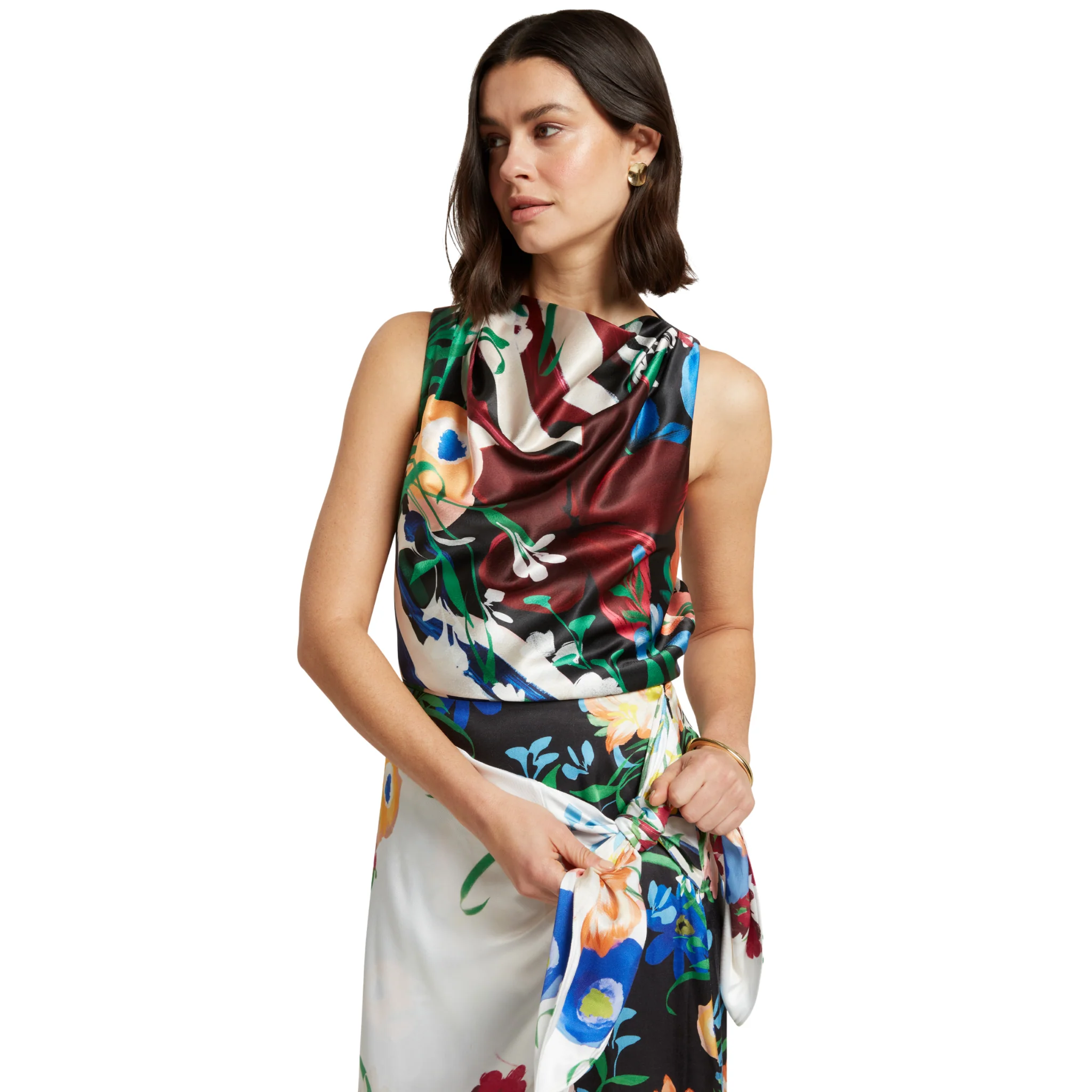 Womens Ted Baker Black Ahrla Drape Neck Printed Top - Image 2