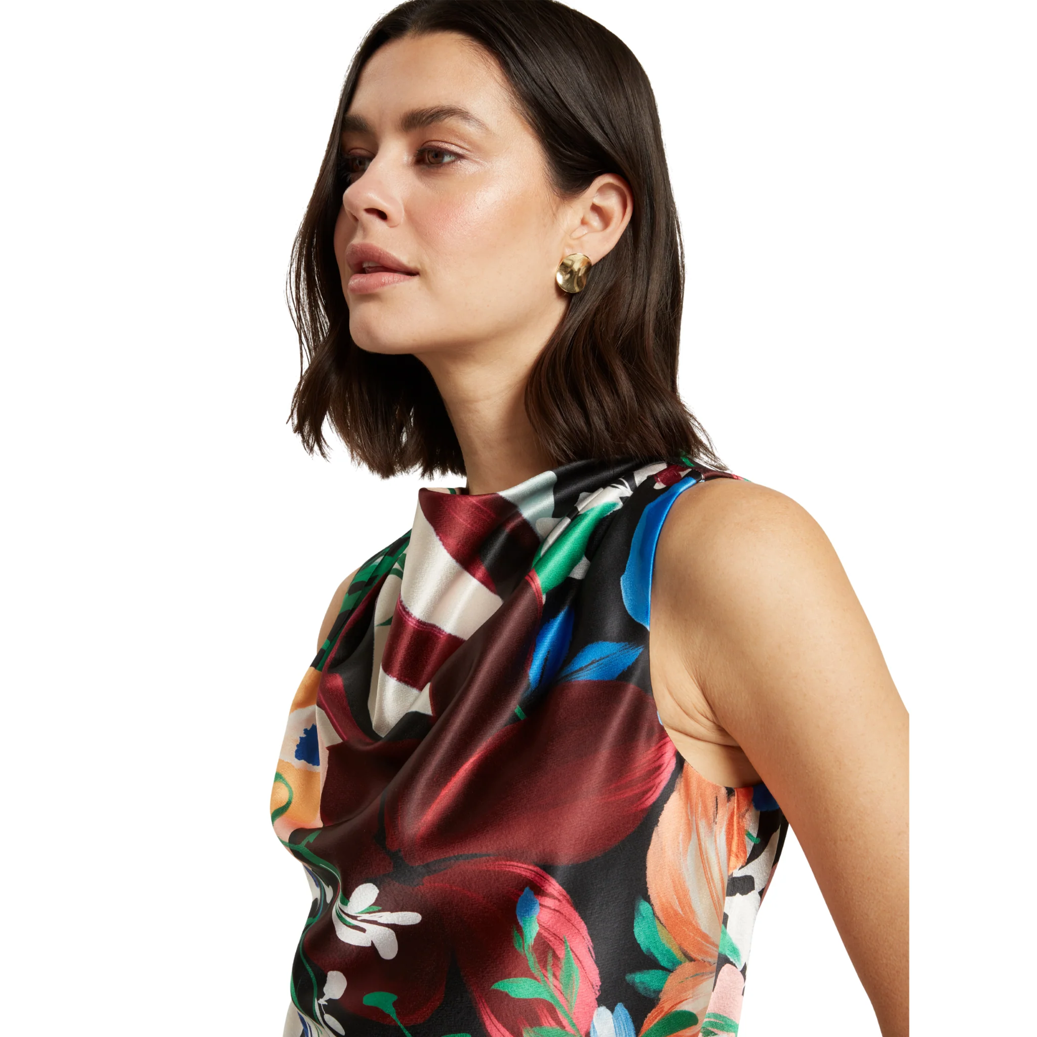Womens Ted Baker Black Ahrla Drape Neck Printed Top - Image 3