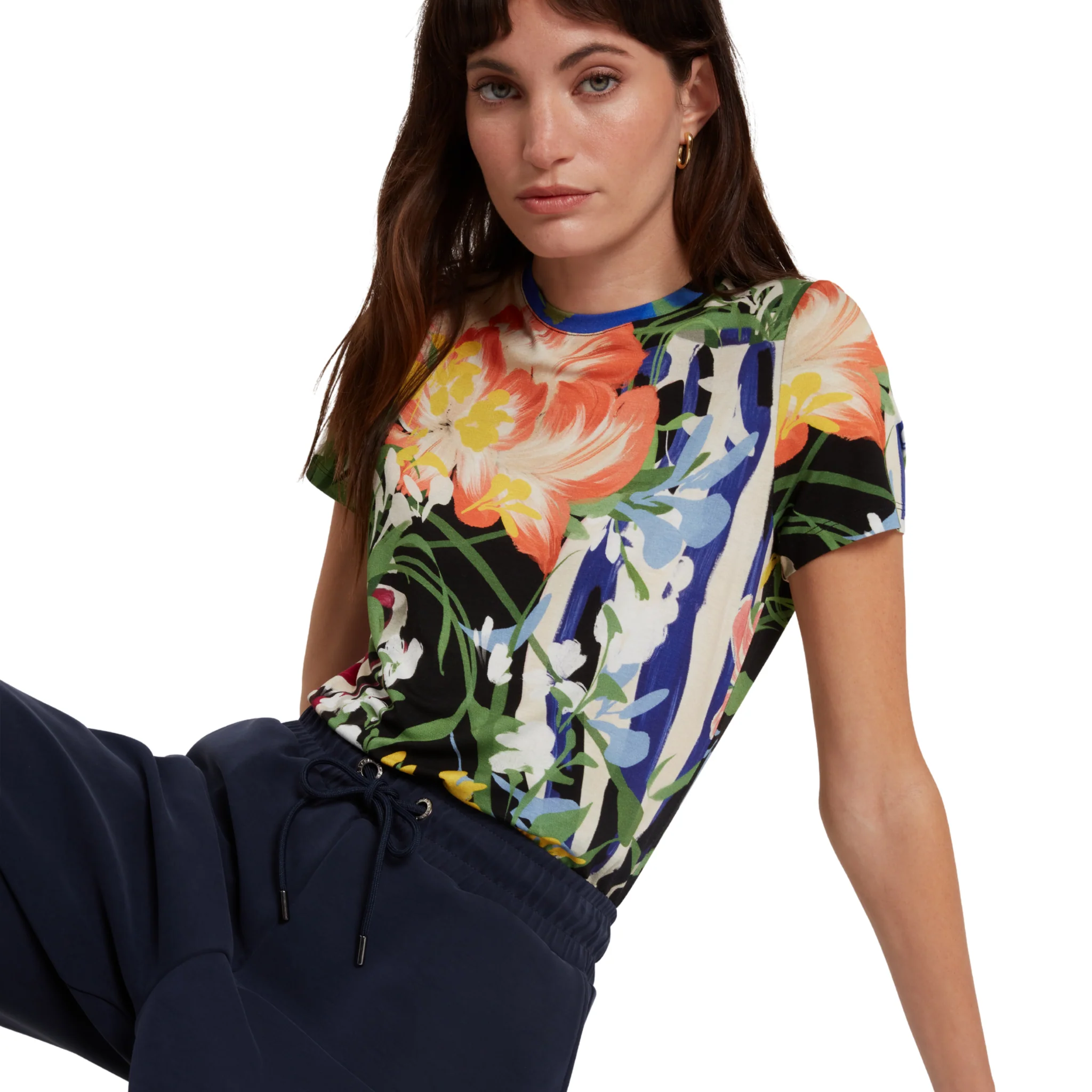Womens Ted Baker Black Calthie Printed Fitted S/s T Shirt - Image 5