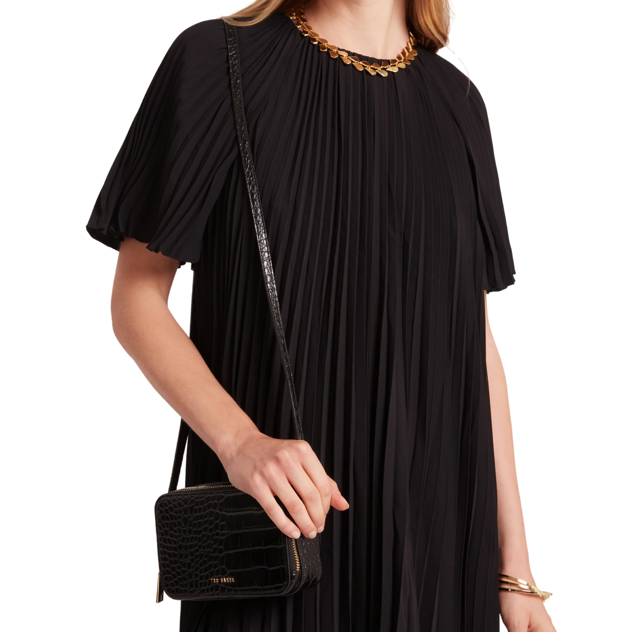 Womens Ted Baker Black Croc Stina Double Zip Mini Camera Bag - Image 3