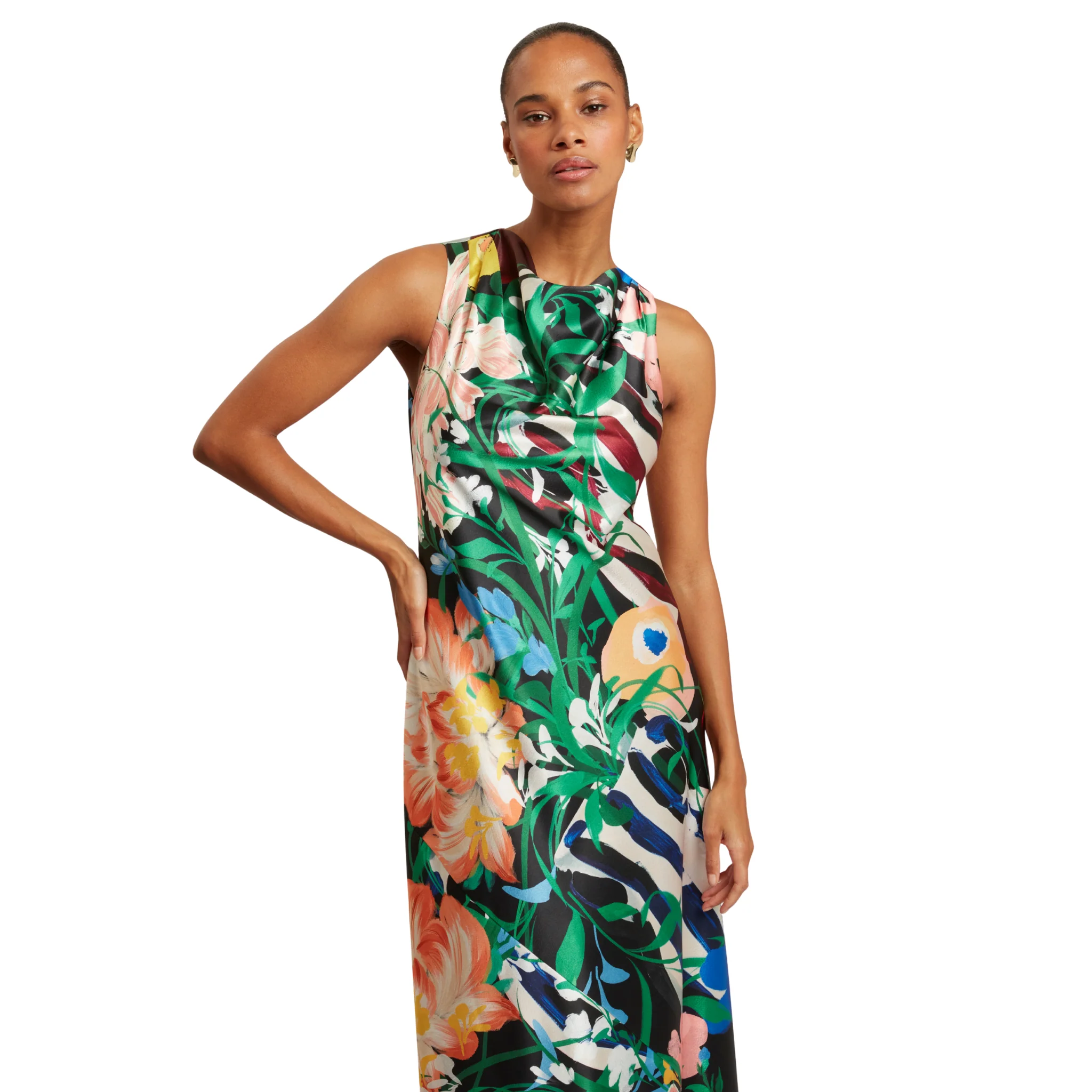 Womens Ted Baker Black Ehlanor Drape Neck Printed Midi Dress - Image 3