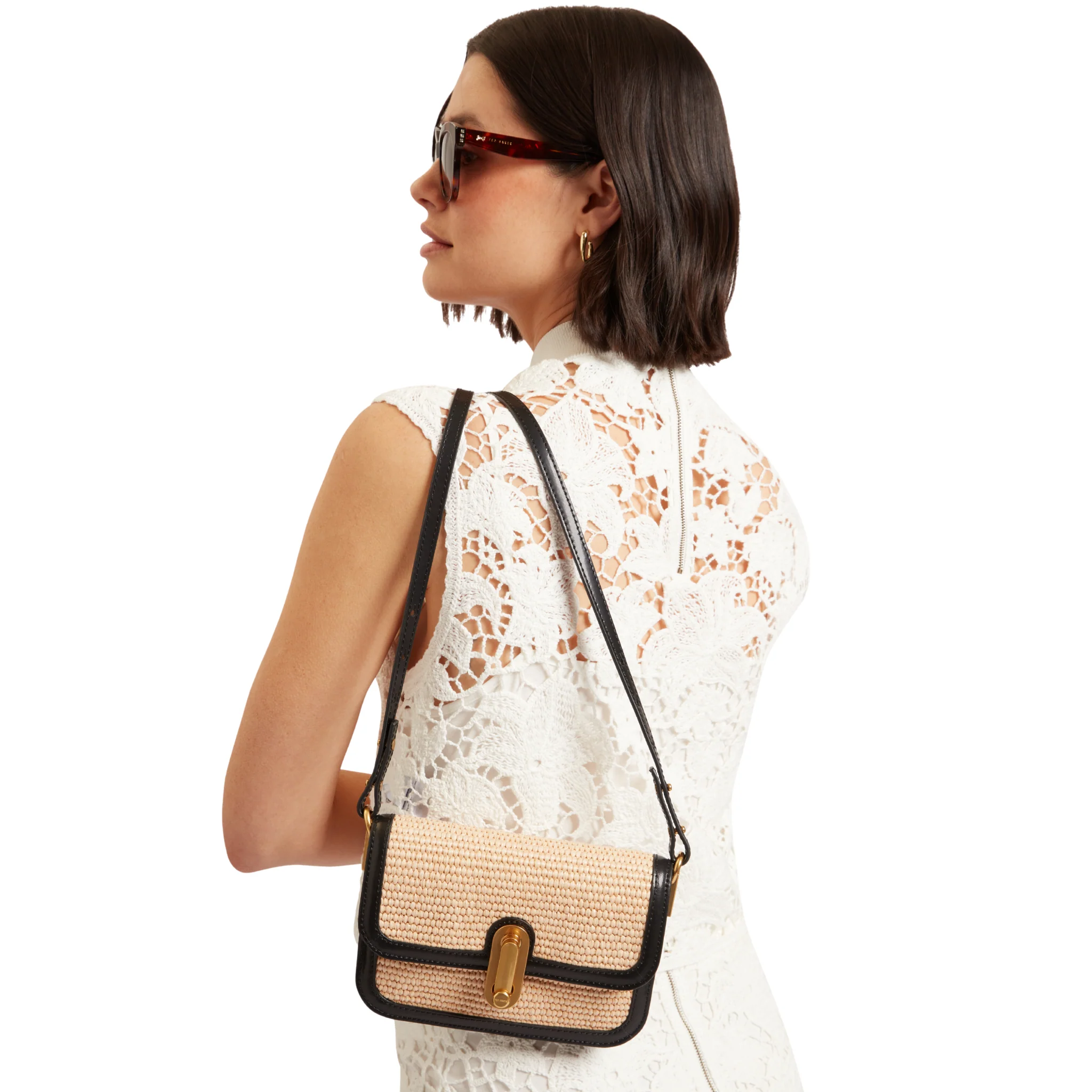 Womens Ted Baker Black Kkassie Twist Lock Detail Small Raffia Crossbody - Image 2