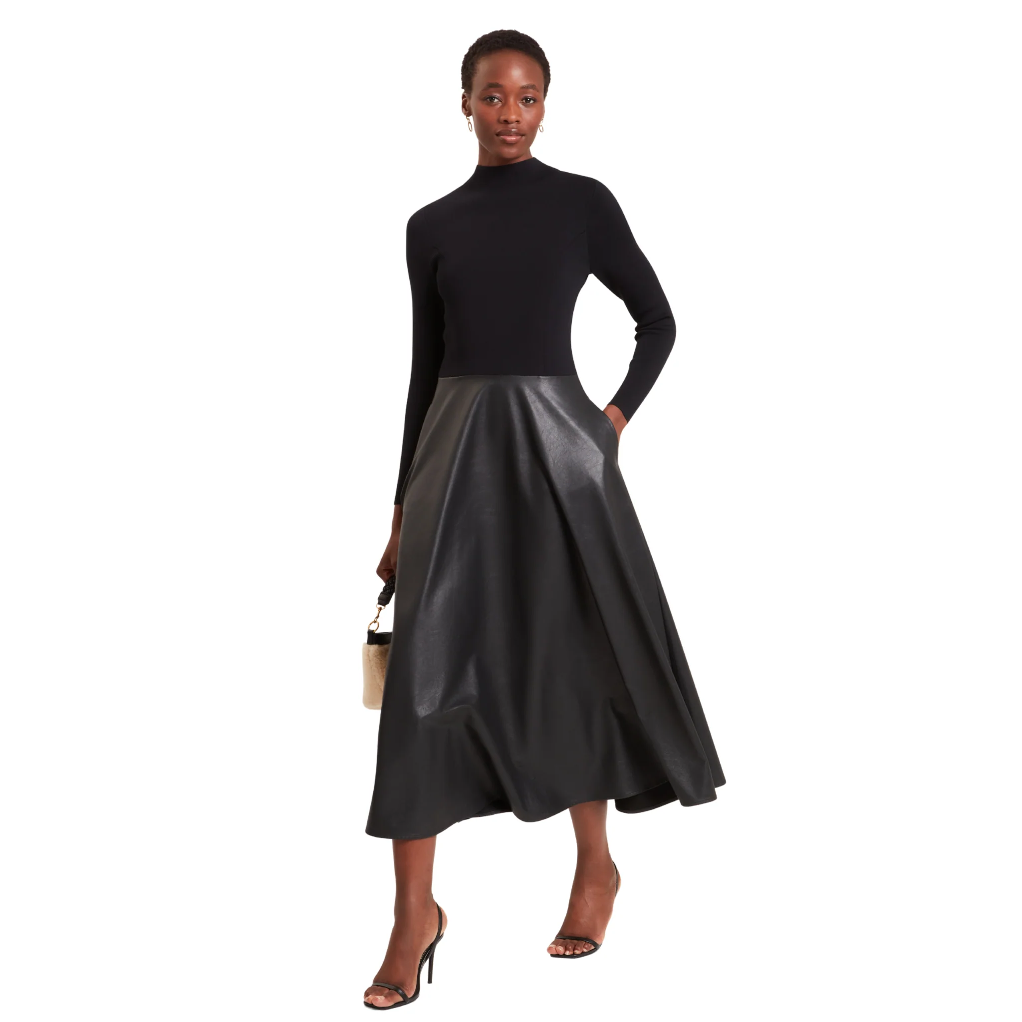 Womens Ted Baker Black Noviva Midi Dress with Faux Leather Skirt - Image 2