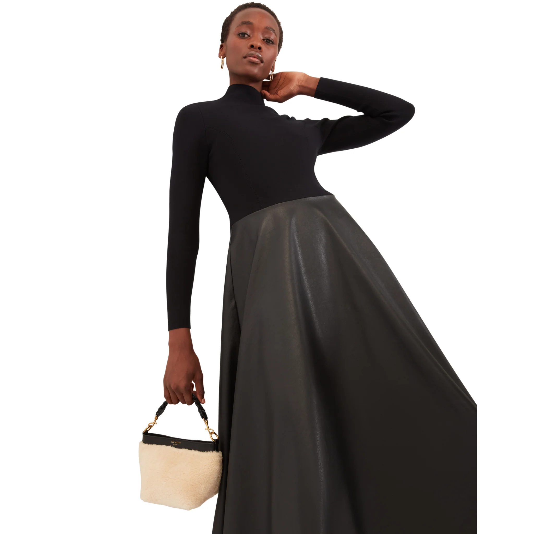 Womens Ted Baker Black Noviva Midi Dress with Faux Leather Skirt - Image 3