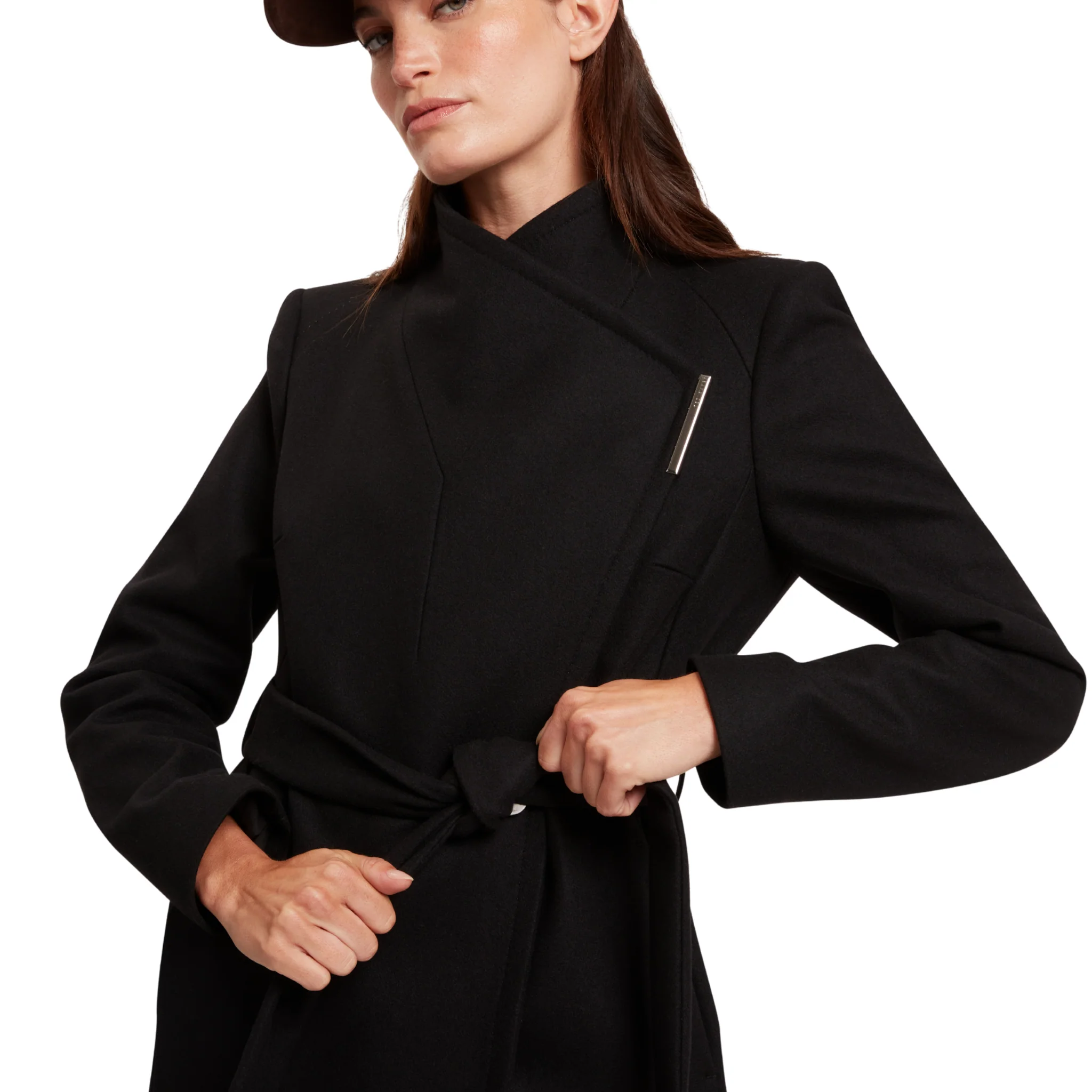 Womens Ted Baker Black Rose Mid Length Belted Wool Wrap Coat - Image 2