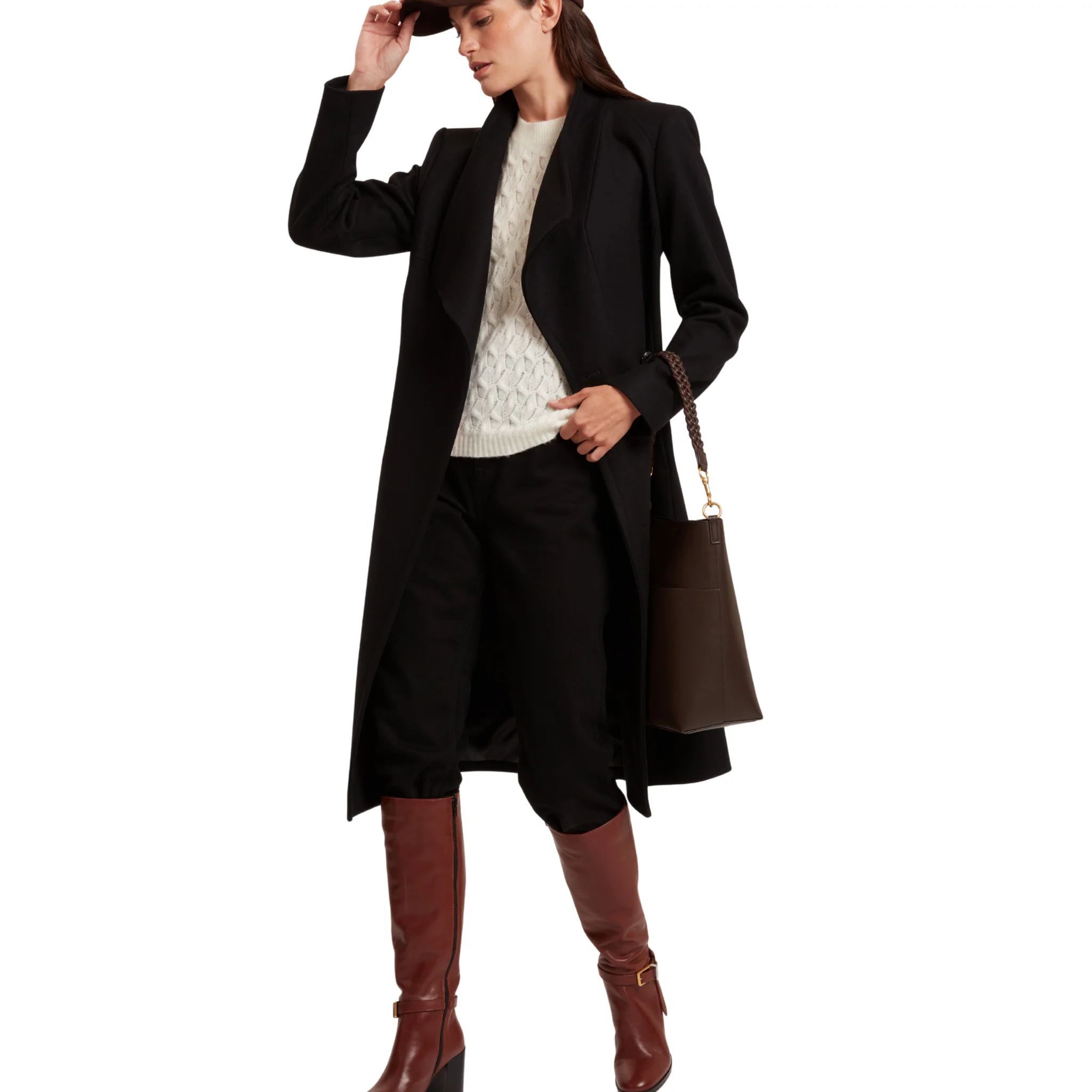 Womens Ted Baker Black Rose Mid Length Belted Wool Wrap Coat - Image 4