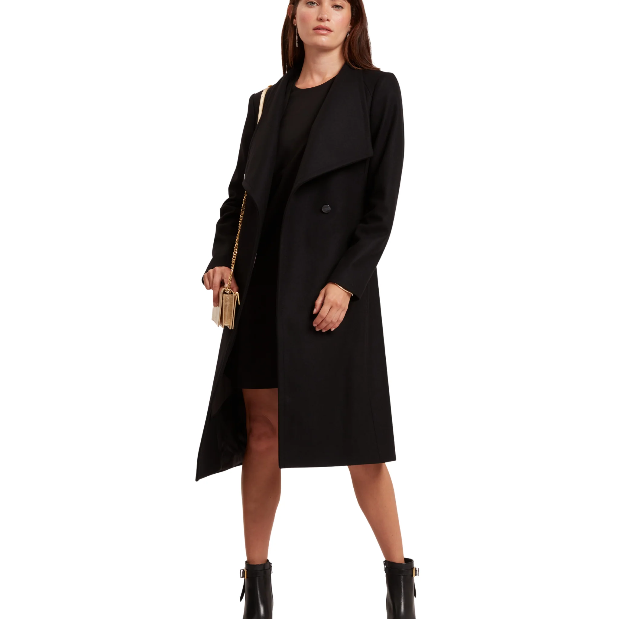Womens Ted Baker Black Rose Mid Length Belted Wool Wrap Coat - Image 6
