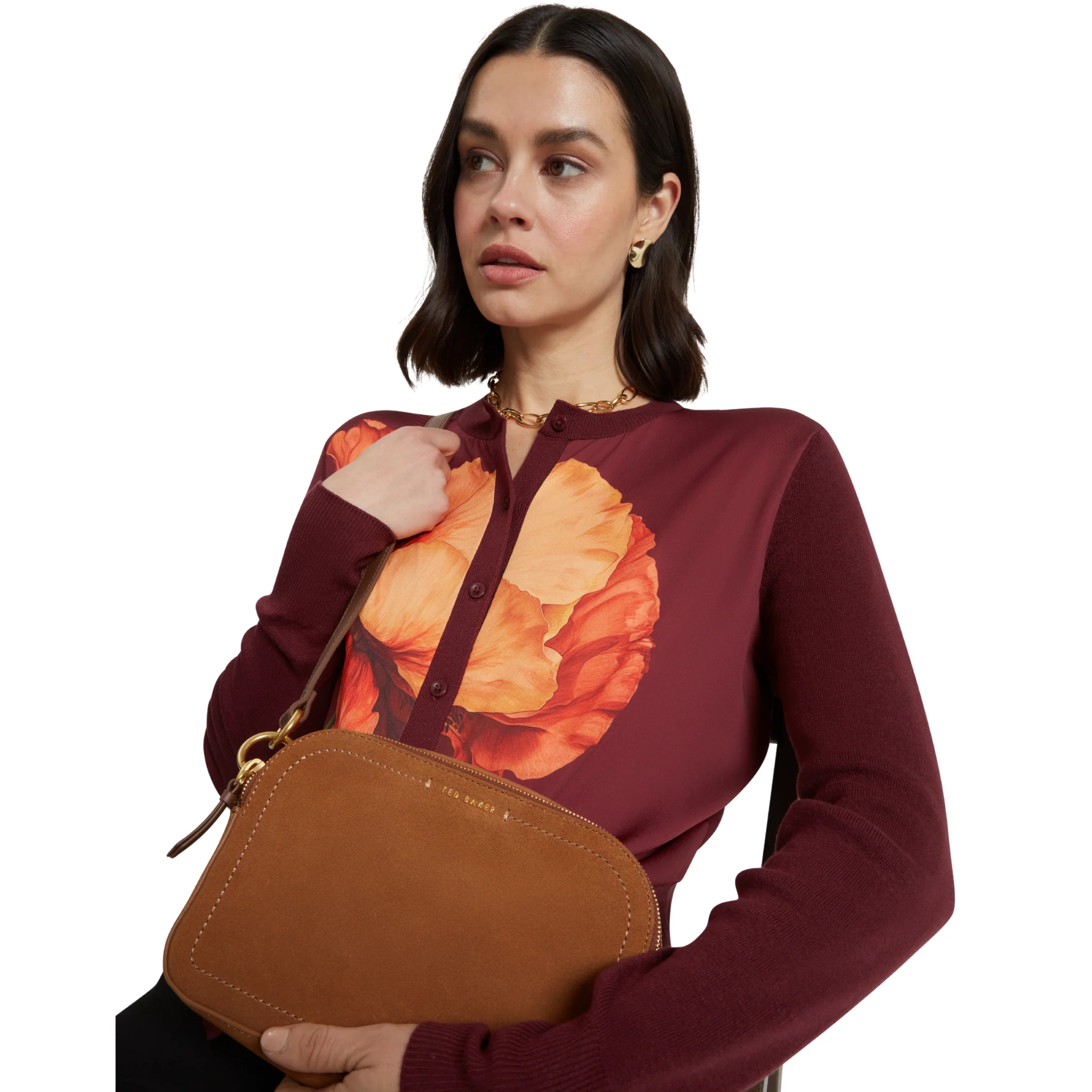 Womens Ted Baker Brown Shayane Webbing Suede Camera Bag - Image 5