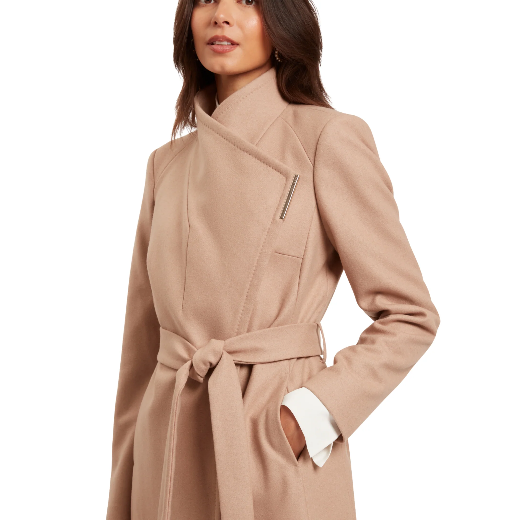 Womens Ted Baker Camel Rose Mid Length Belted Wool Wrap Coat - Image 2