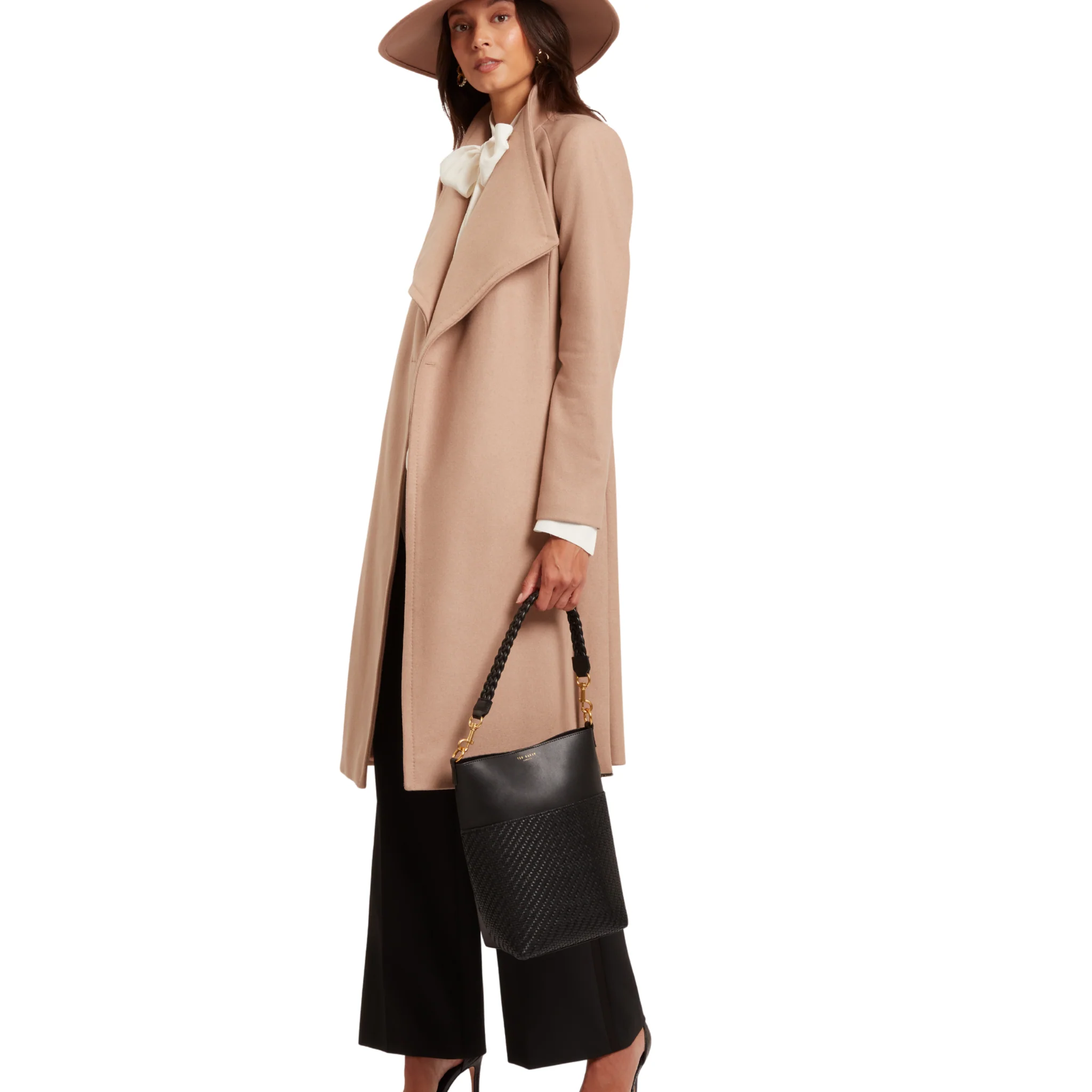Womens Ted Baker Camel Rose Mid Length Belted Wool Wrap Coat - Image 4