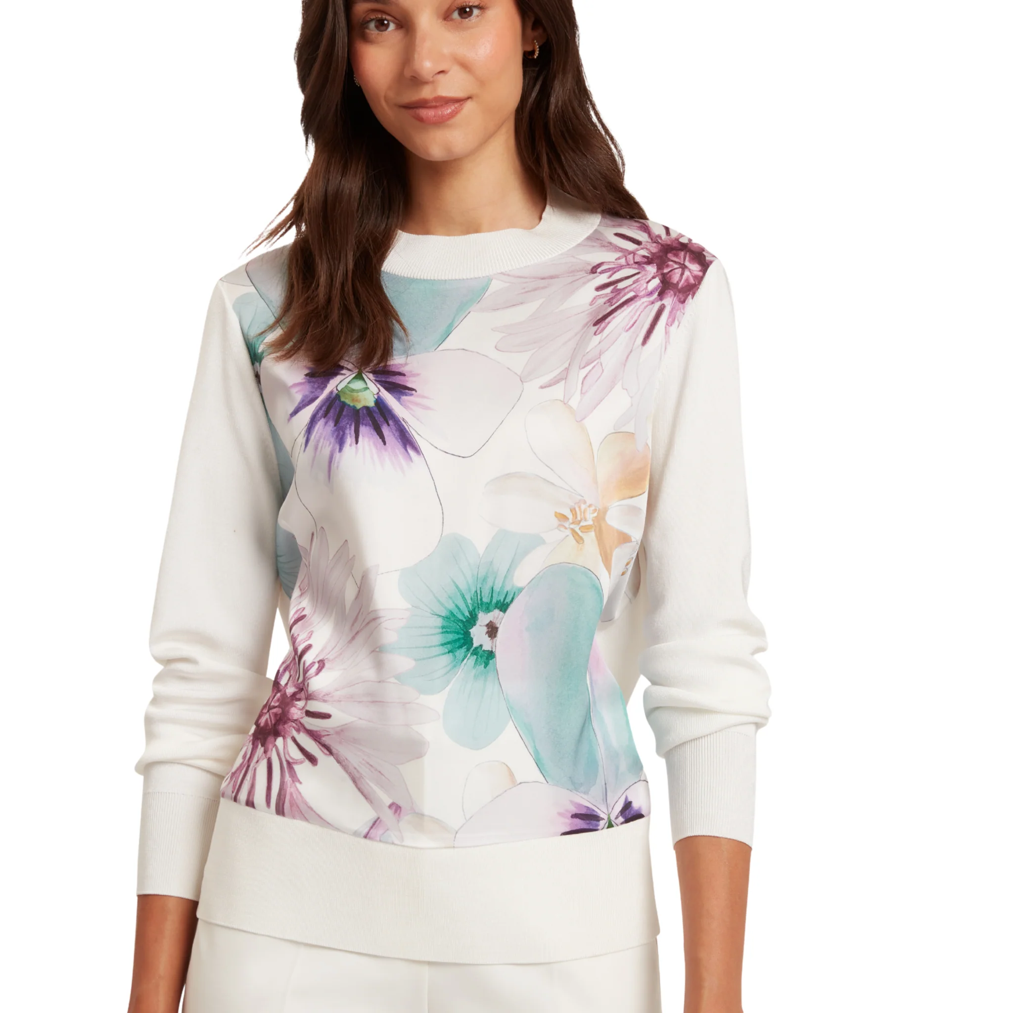 Womens Ted Baker Ivory Jakkia Printed Woven Front Knitted Jumper - Image 3