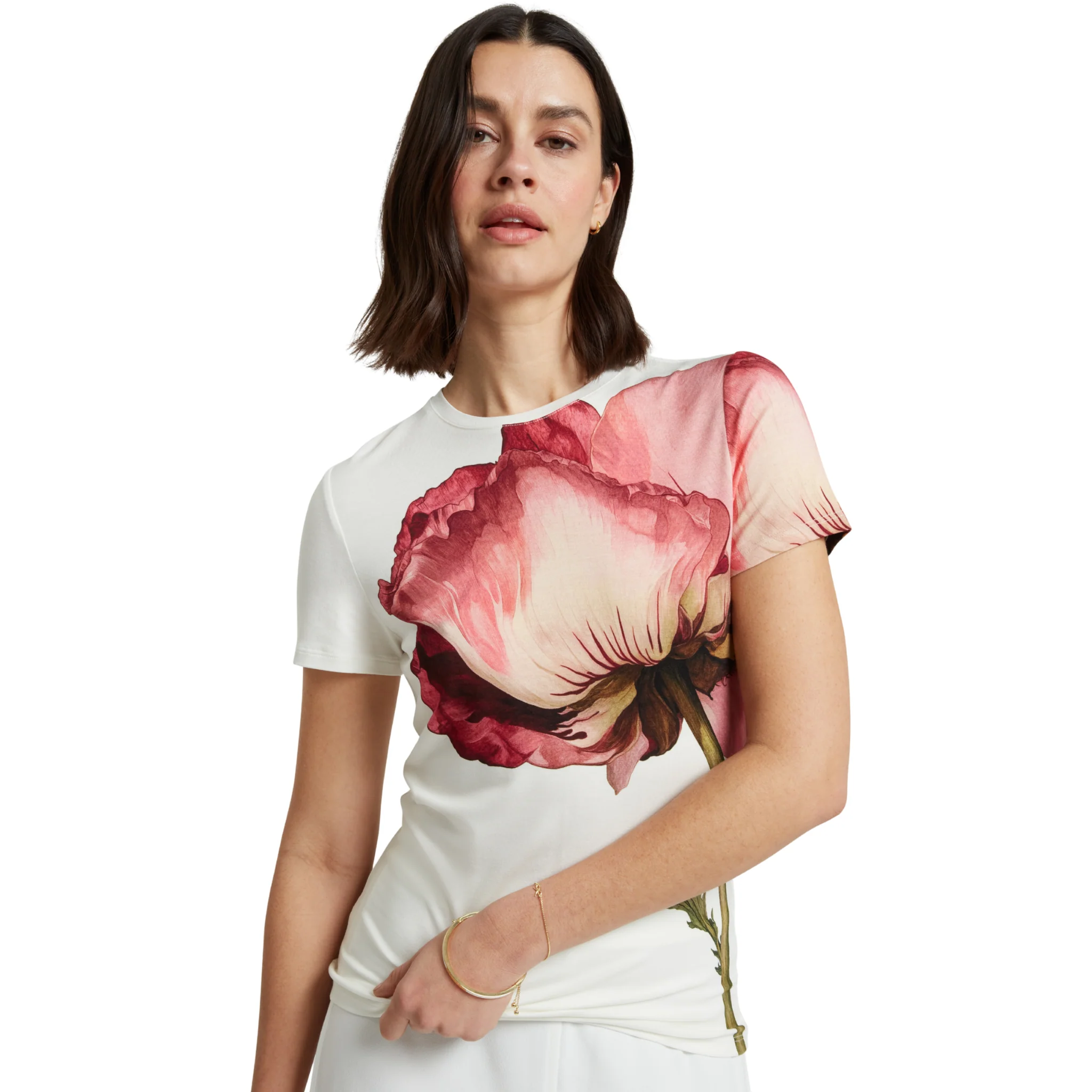 Womens Ted Baker Ivory Obrey Printed Fitted S/s T Shirt - Image 4
