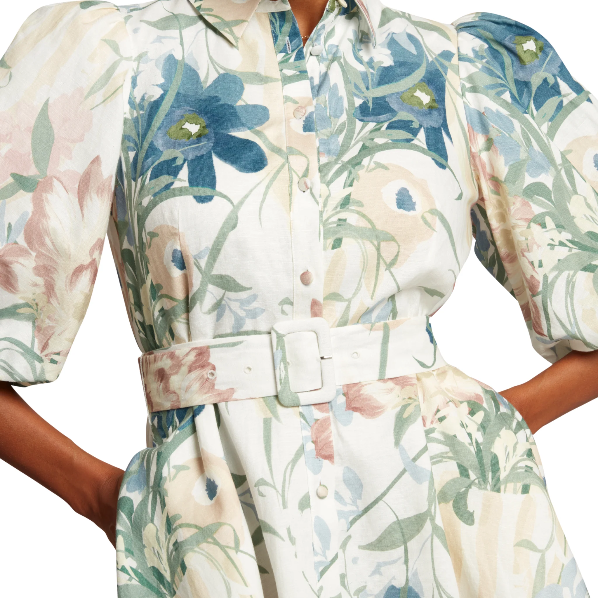 Womens Ted Baker Ivory Olliiv Puff Sleeve Printed Mini Shirt Dress - Image 4