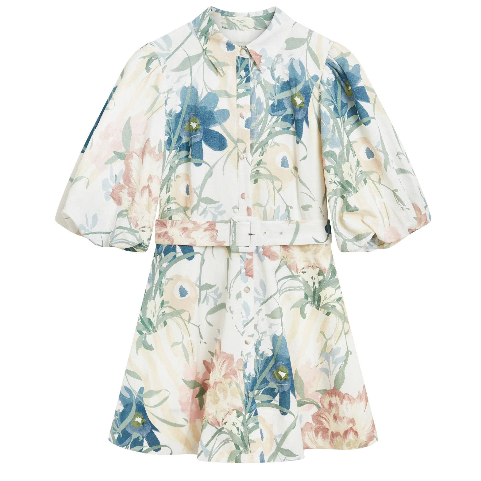 Womens Ted Baker Ivory Olliiv Puff Sleeve Printed Mini Shirt Dress - Image 7