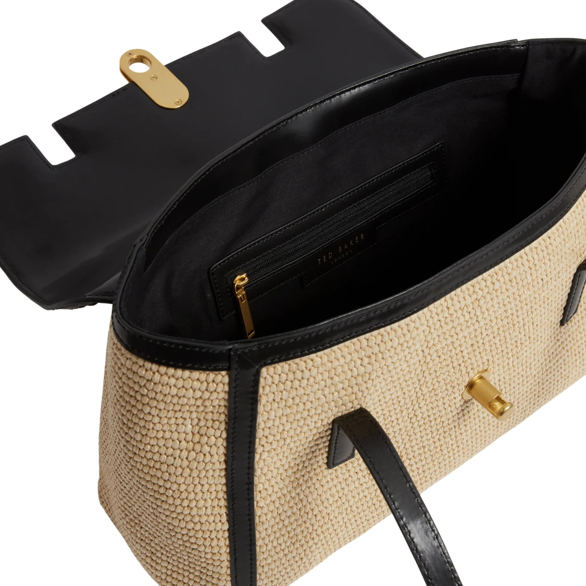 Womens Ted Baker Natural Kkylii Twist Lock Detail Raffia Tote Bag - Image 5