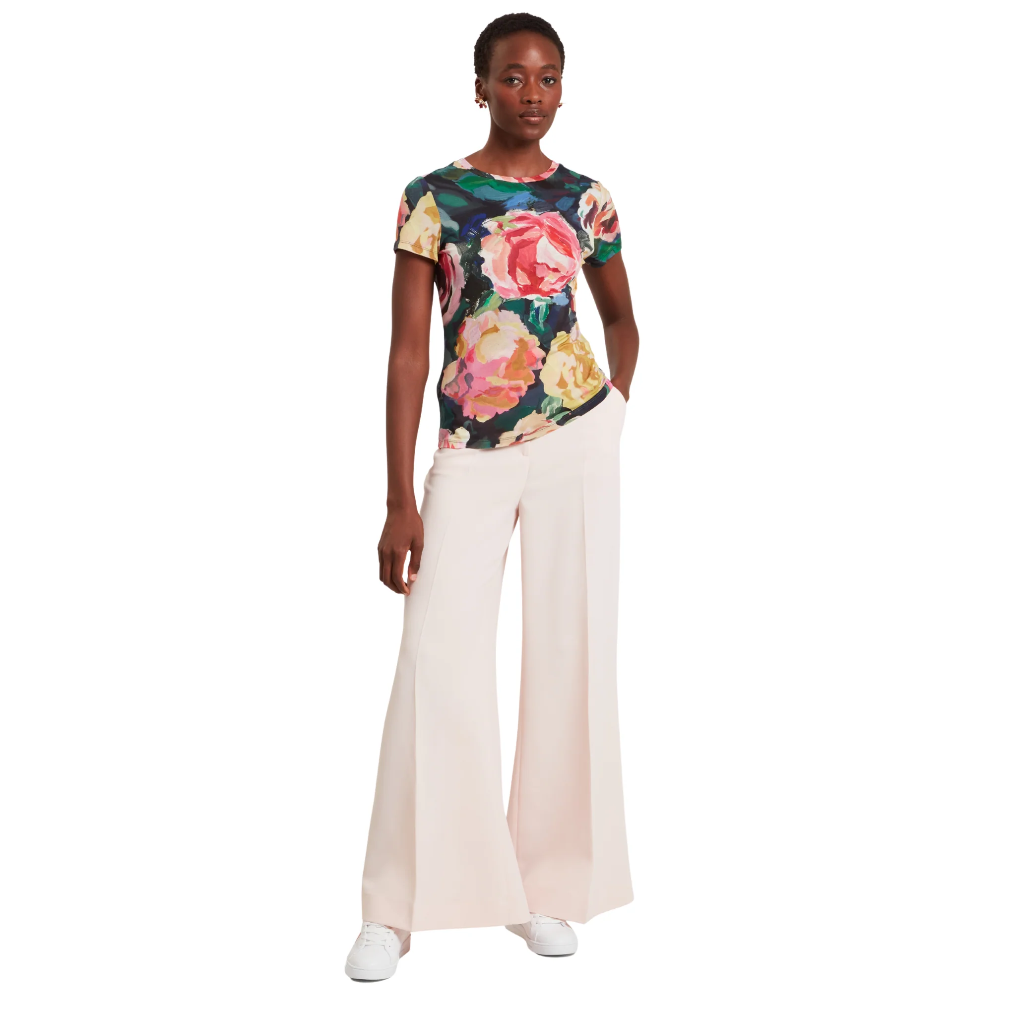 Womens Ted Baker Navy Mayfla Floral Printed Fitted S/s T Shirt - Image 2