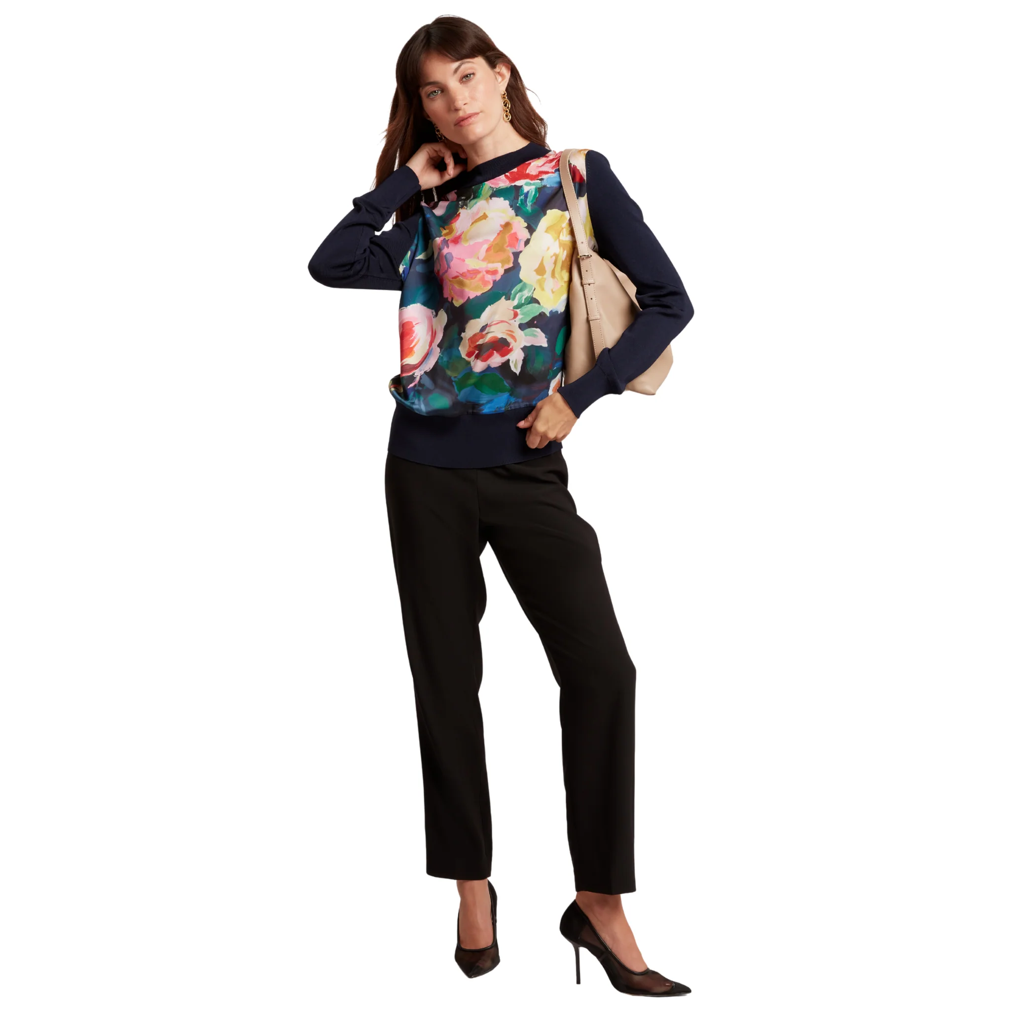 Womens Ted Baker Navy Remmiia Printed Woven Front Knitted Jumper - Image 3