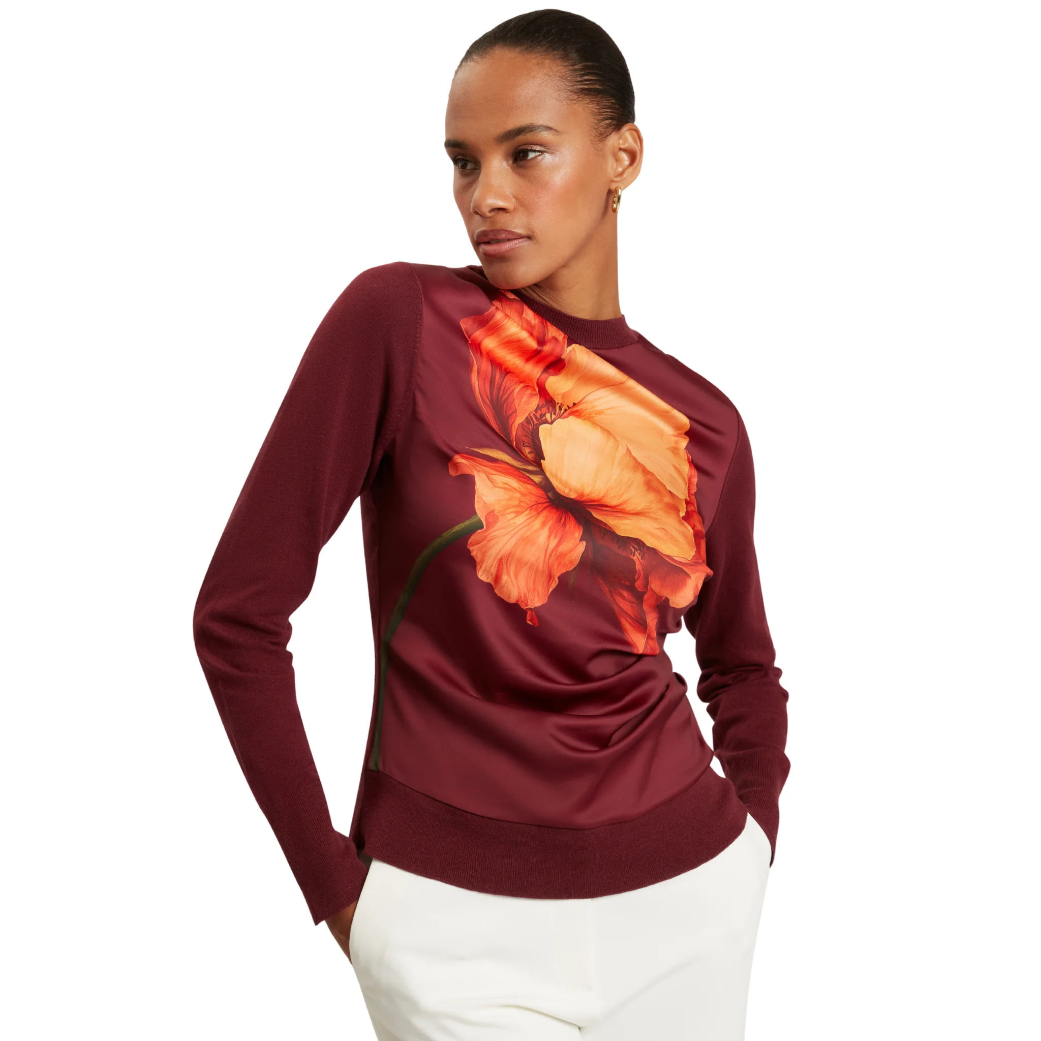 Womens Ted Baker Oxblood Niforia Floral Print High Neck Sweater - Image 4