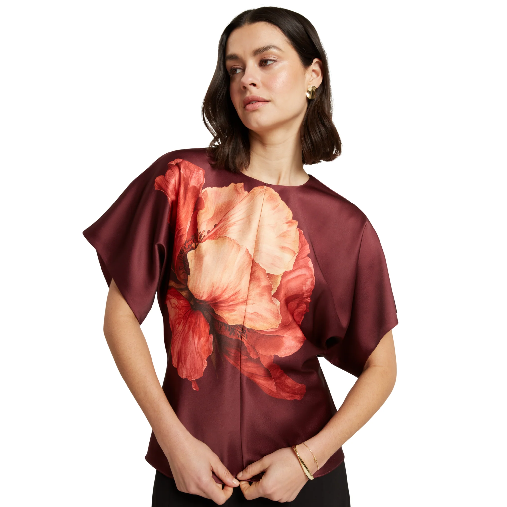 Womens Ted Baker Oxblood Orvanaa Print Slouch Waist Top - Image 2