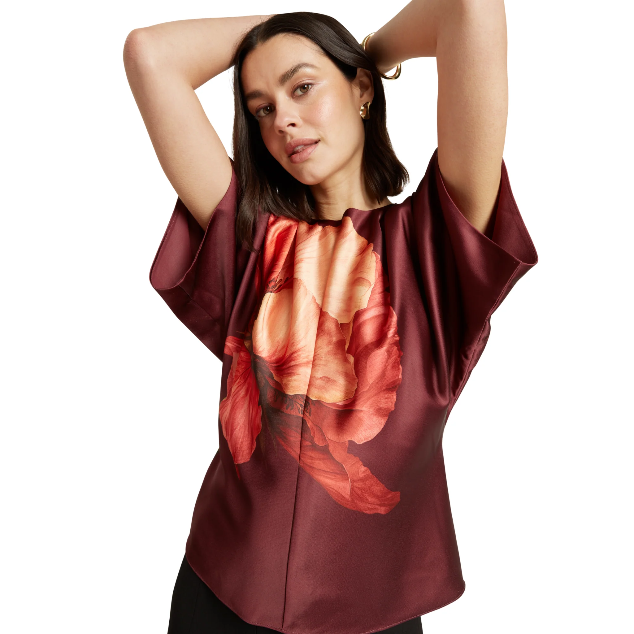Womens Ted Baker Oxblood Orvanaa Print Slouch Waist Top - Image 5