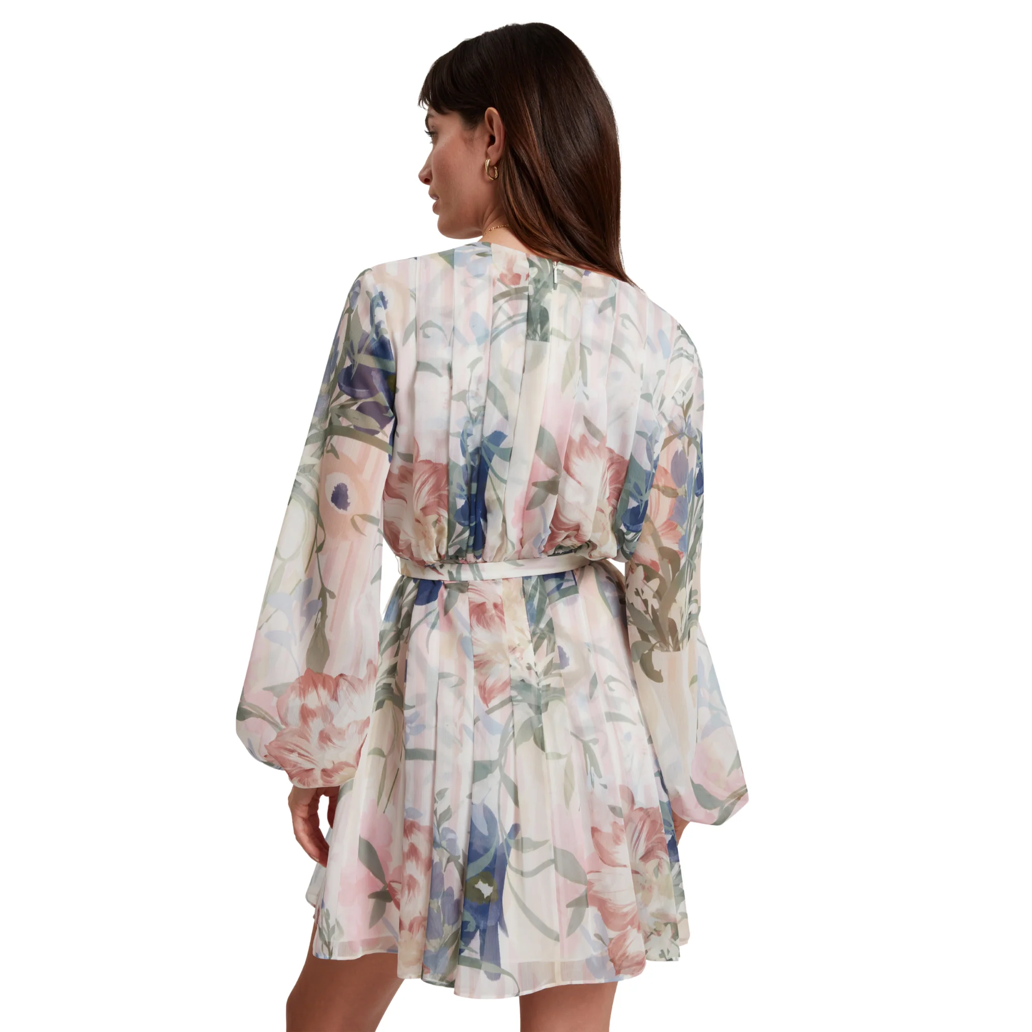 Womens Ted Baker Pink Malmia Pleated Mini Printed Dress - Image 4