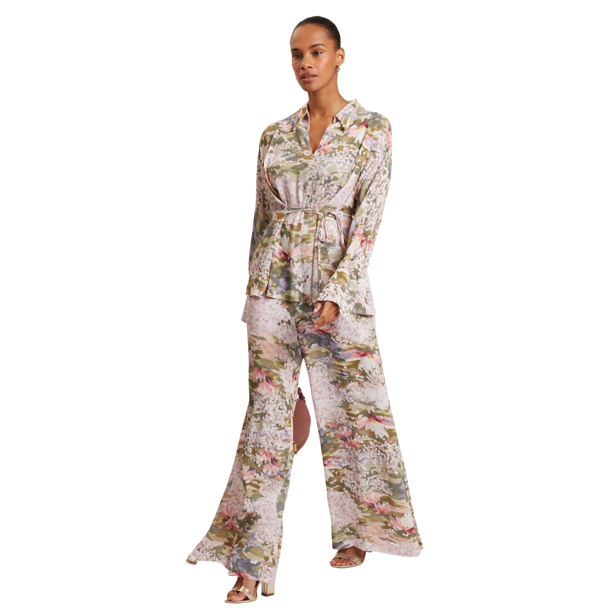 Womens Ted Baker Pink Spiree Wide Leg Printed Trousers - Image 3