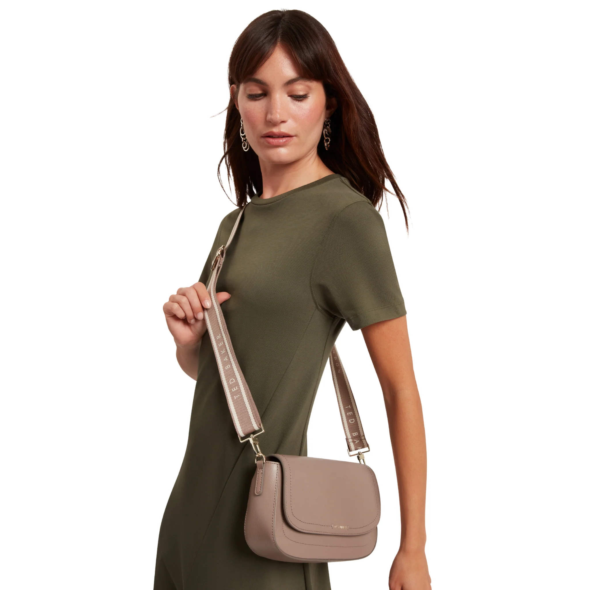 Womens Ted baker Taupe Louiize Webbing Strap Flapover Crossbody Bag - Image 2