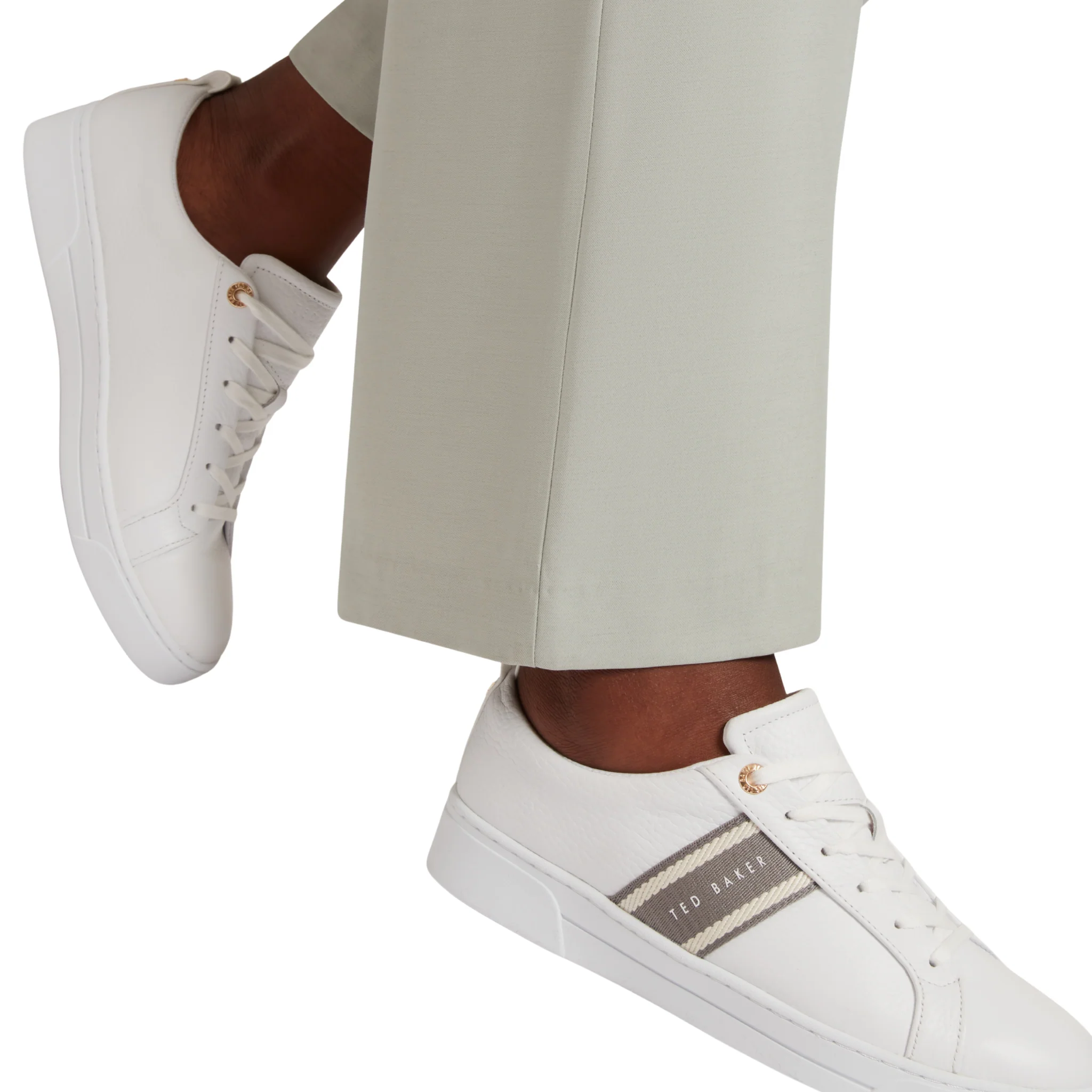 Womens Ted Baker White/Grey Bailly Webbing Detail Trainers - Image 5