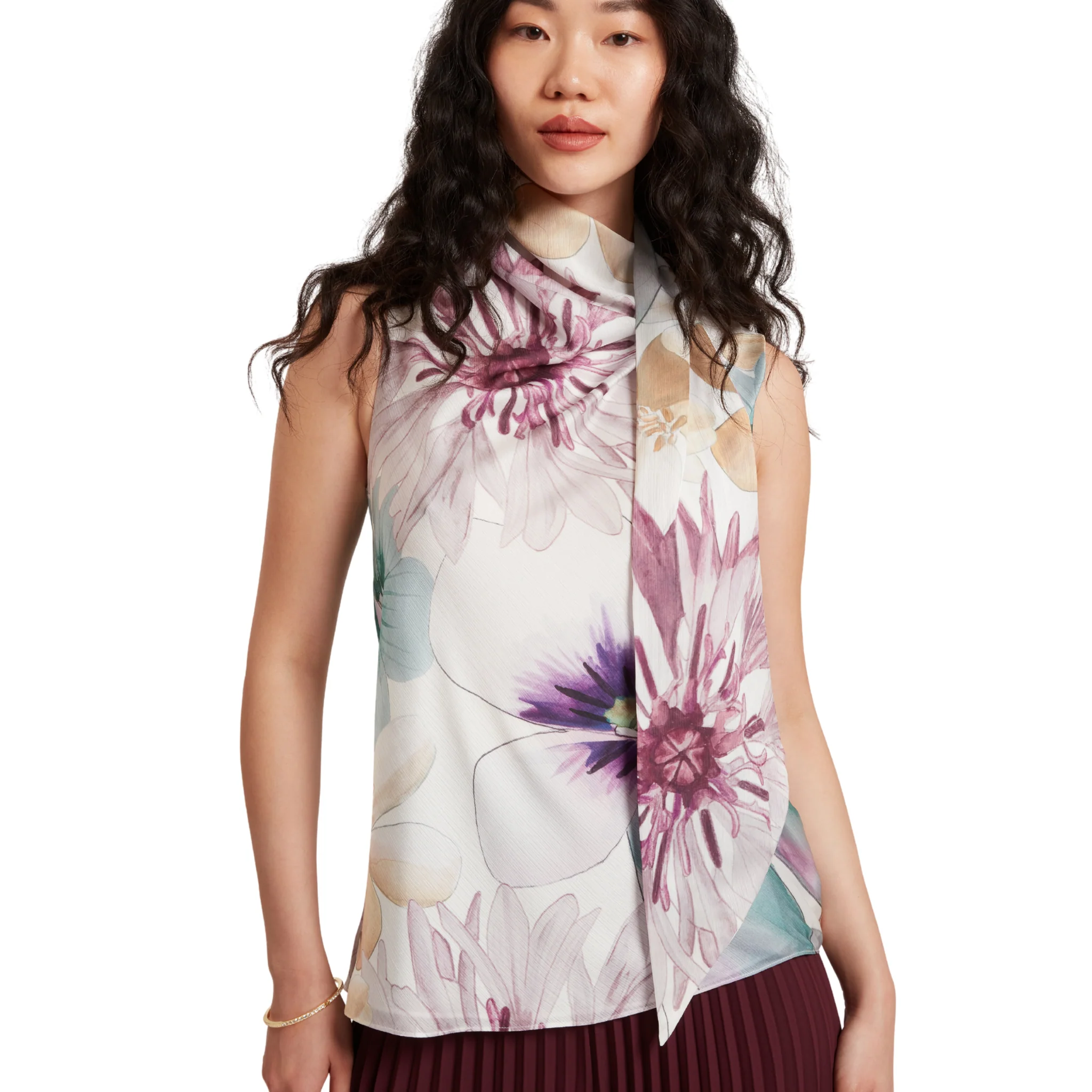 Womens Ted Baker White Print Auvea Neck Tie Sleeveless Top - Image 2
