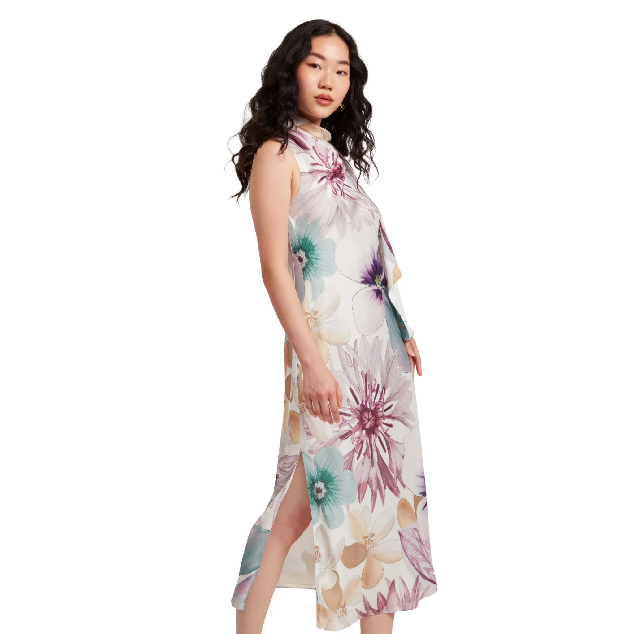 Womens Ted Baker White Print Harrpur Neck Tie Midi Dress - Image 2