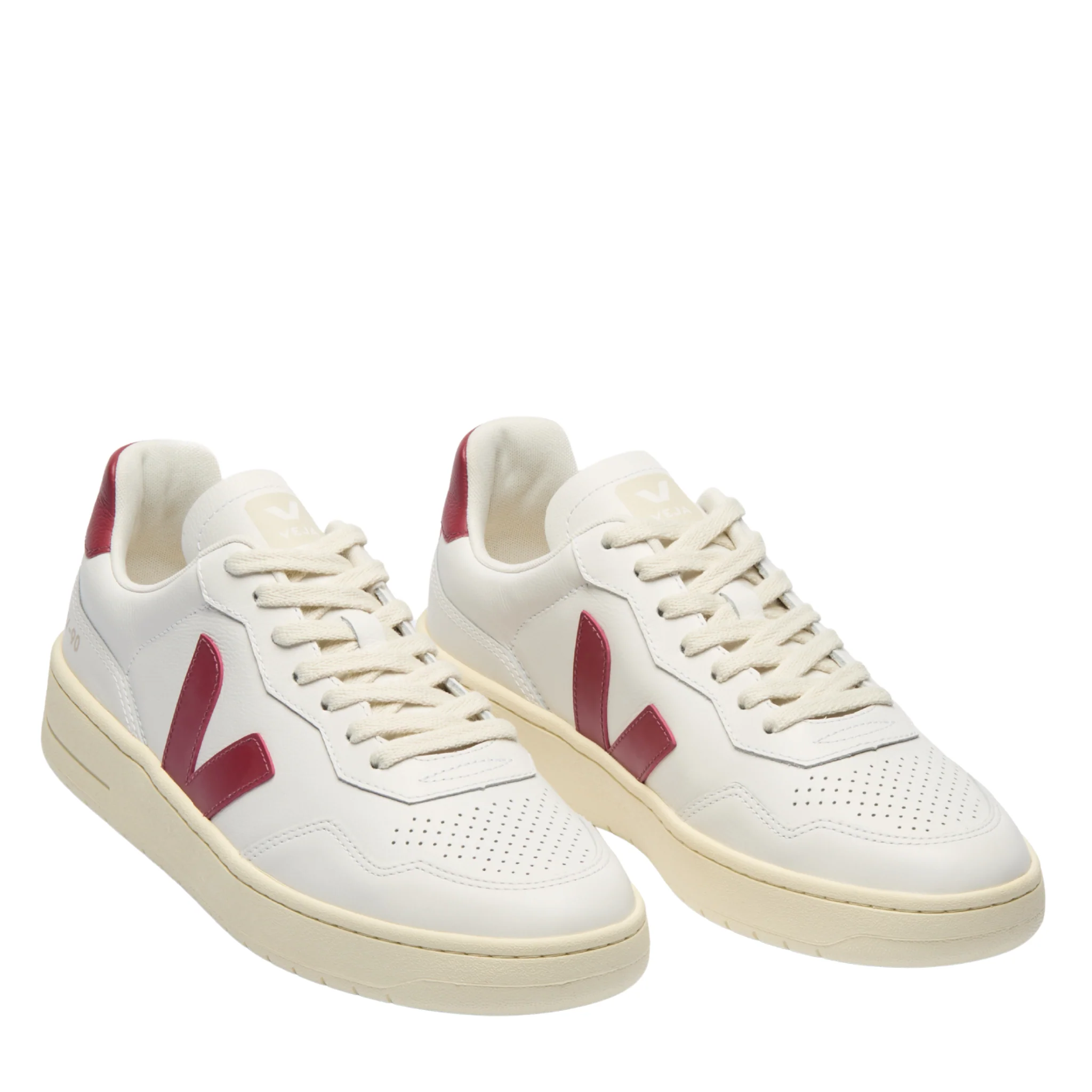 Womens VEJA Extra White/Marsala V-90 O.T. Leather Trainers - Image 2