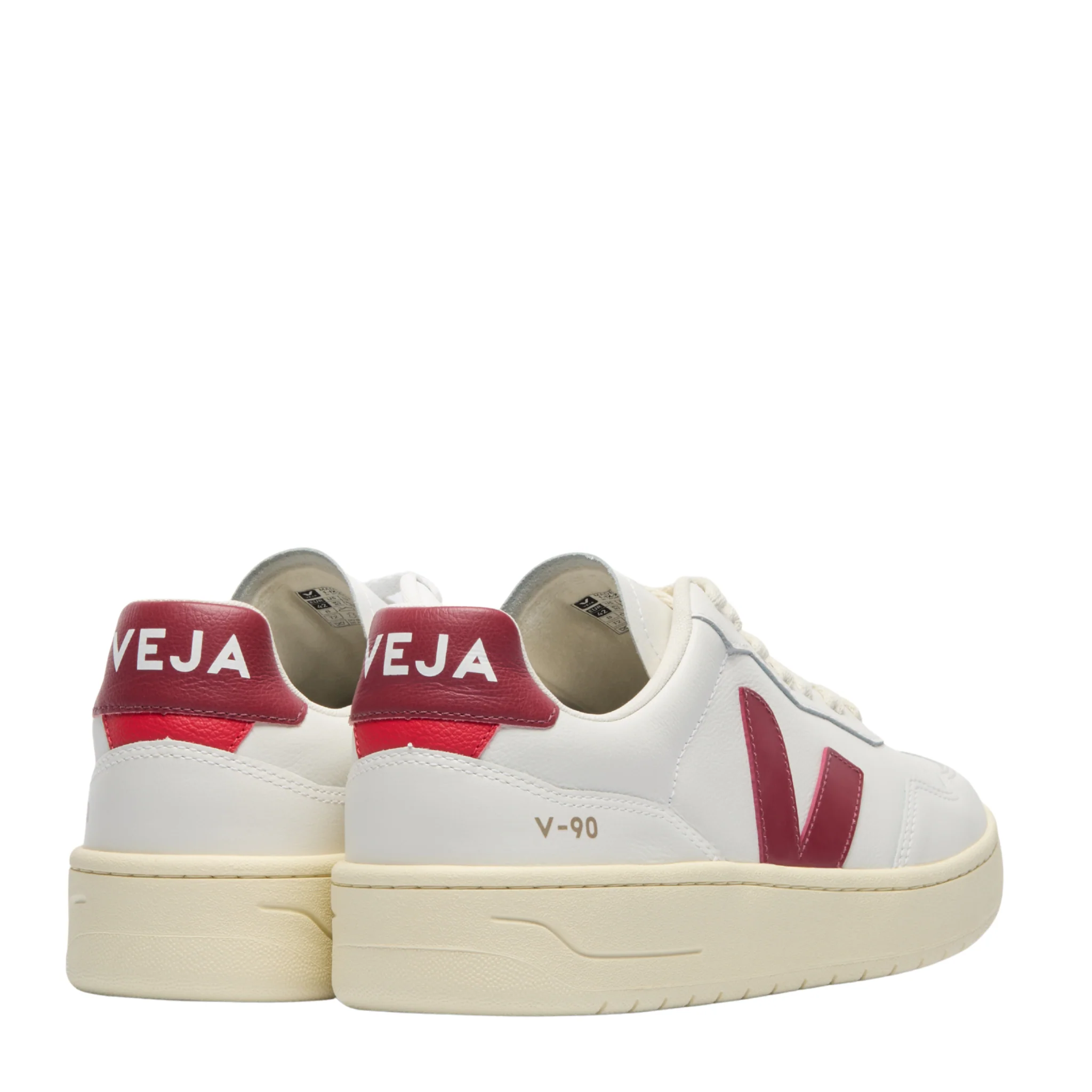 Womens VEJA Extra White/Marsala V-90 O.T. Leather Trainers - Image 3