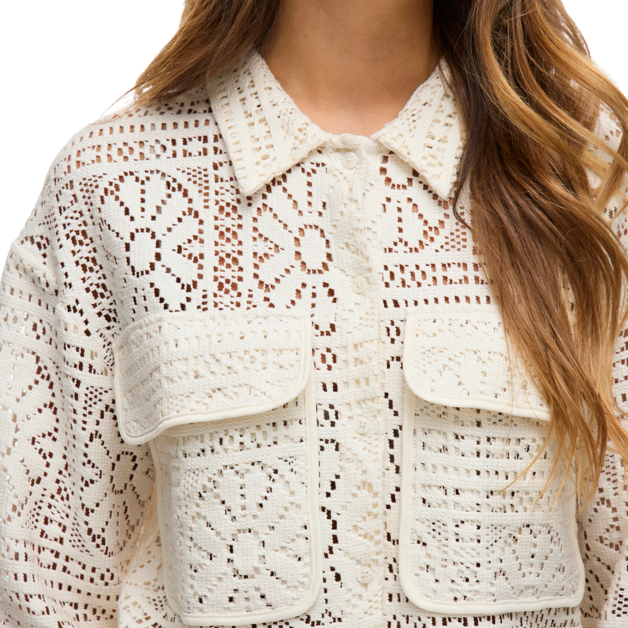 Womens Vila Birch Vimerinda Crochet Shirt Jacket - Image 2