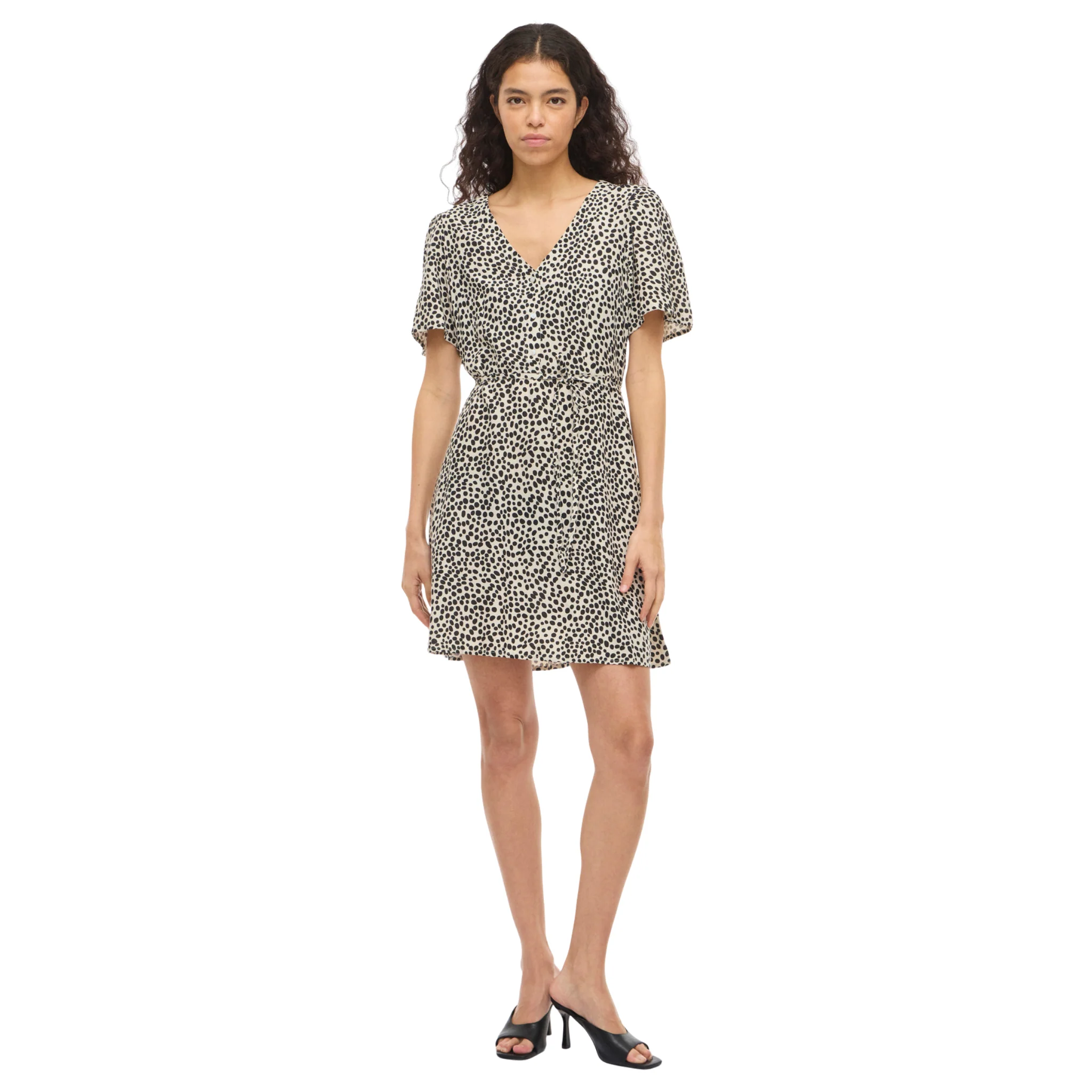 Womens Vila Black Beauty Printed Vigrace V Neck Short Dress - Image 5