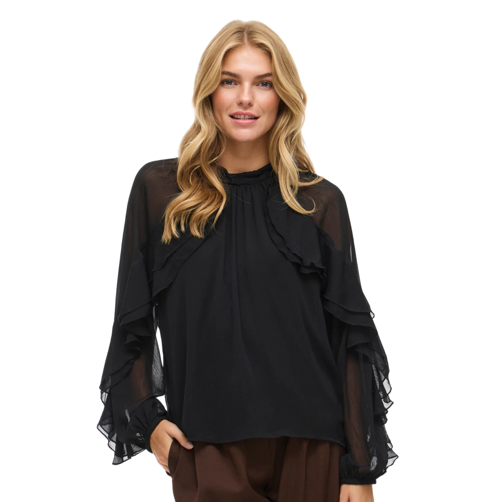 Womens Vila Black Beauty Vibinna High Neck Frill Blouse - Image 2