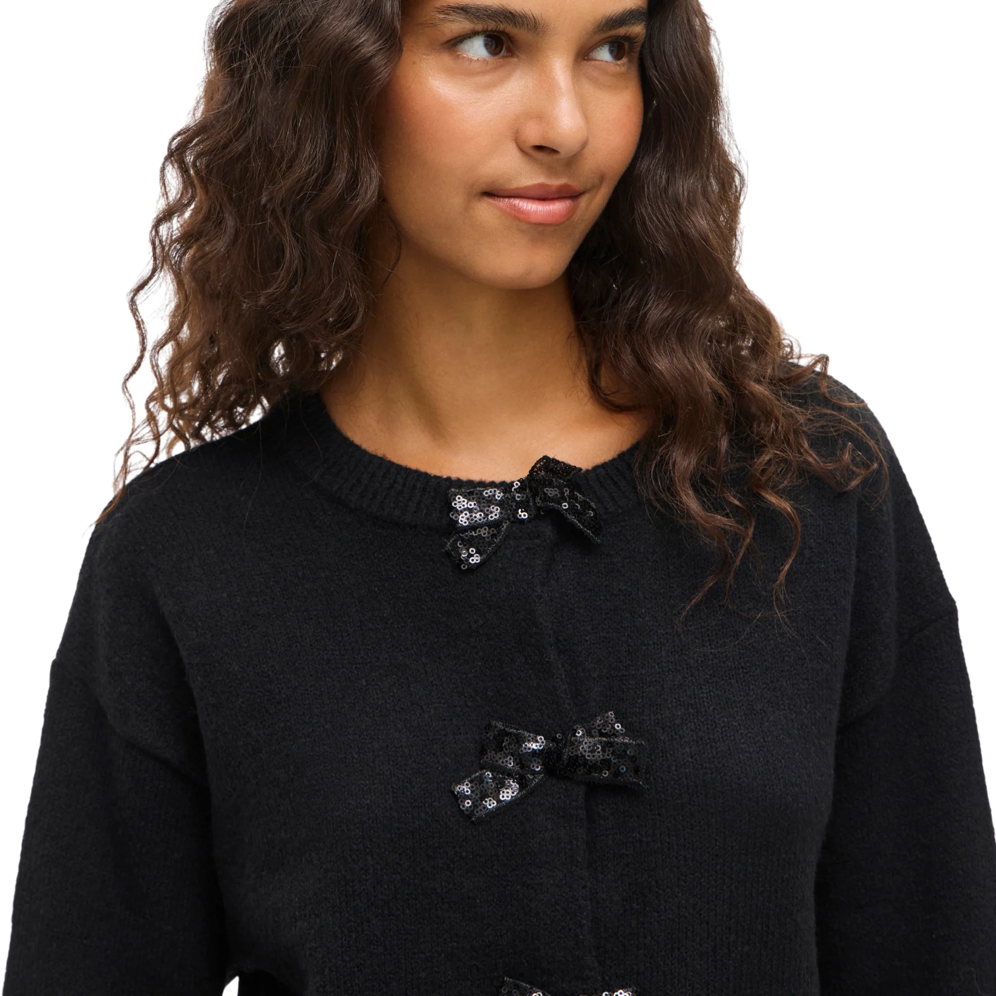 Womens Vila Black Beauty Vibrianna Bow Knit Cardigan - Image 2