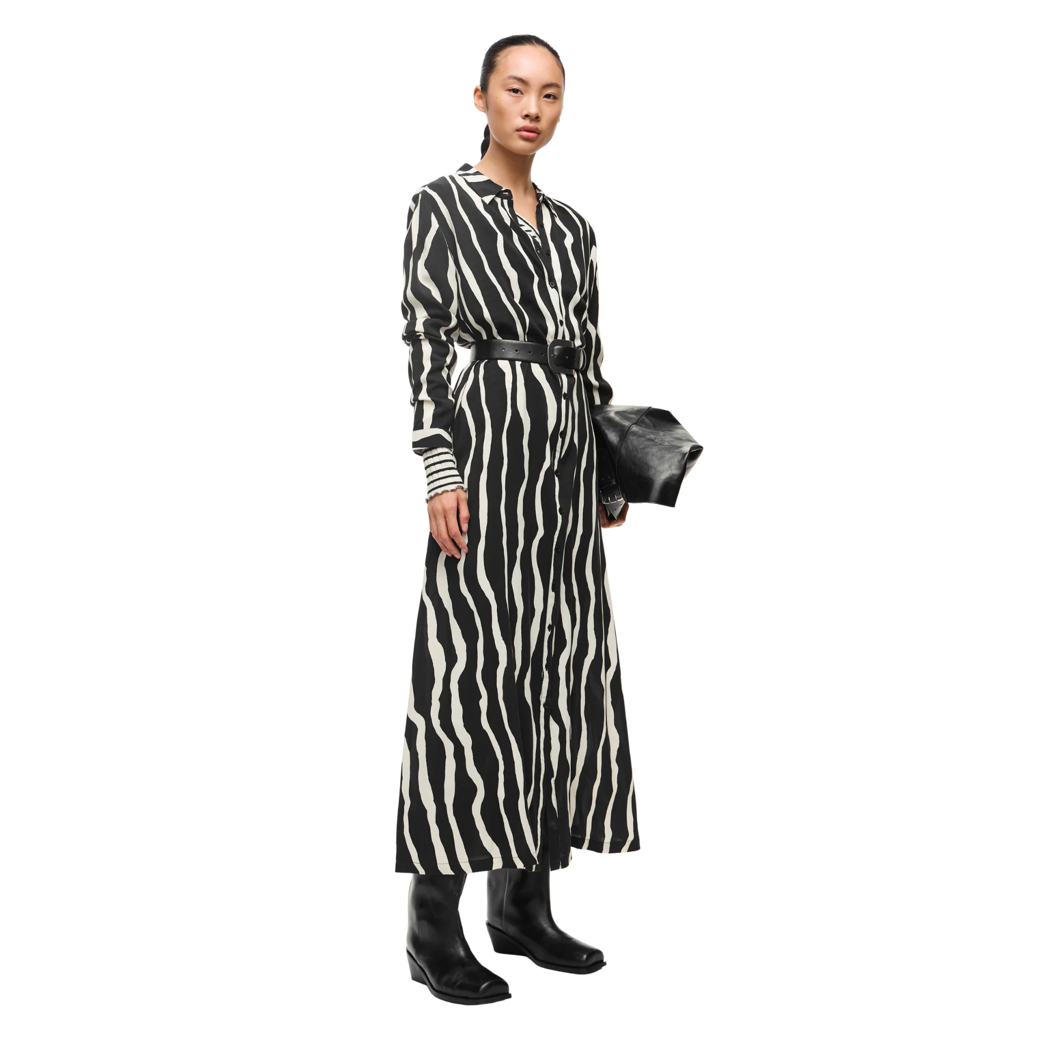 Womens Vila Black/Birch Visusie Abstract Midi Shirt Dress - Image 2