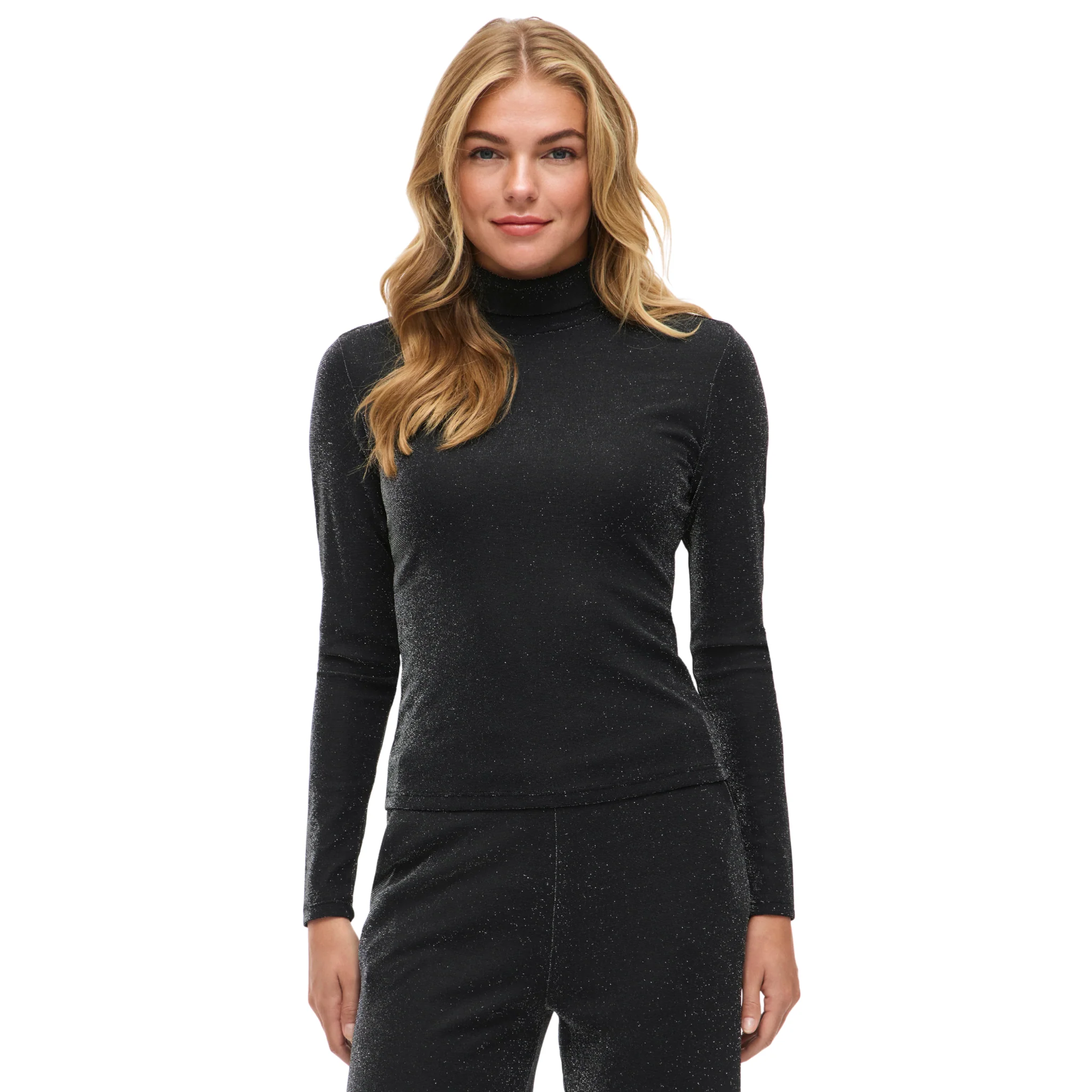 Womens Vila Black/Silver Glitter Vieleinas High Neck Top - Image 2