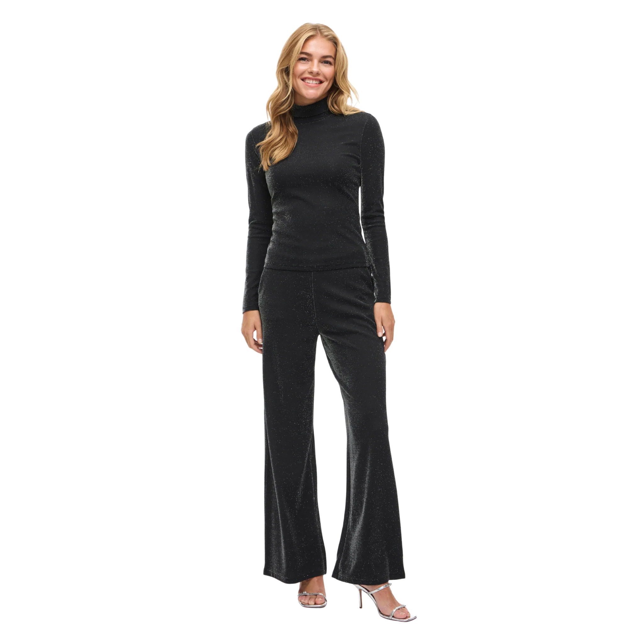 Womens Vila Black/Silver Glitter Vieleinas Wide Pants - Image 4