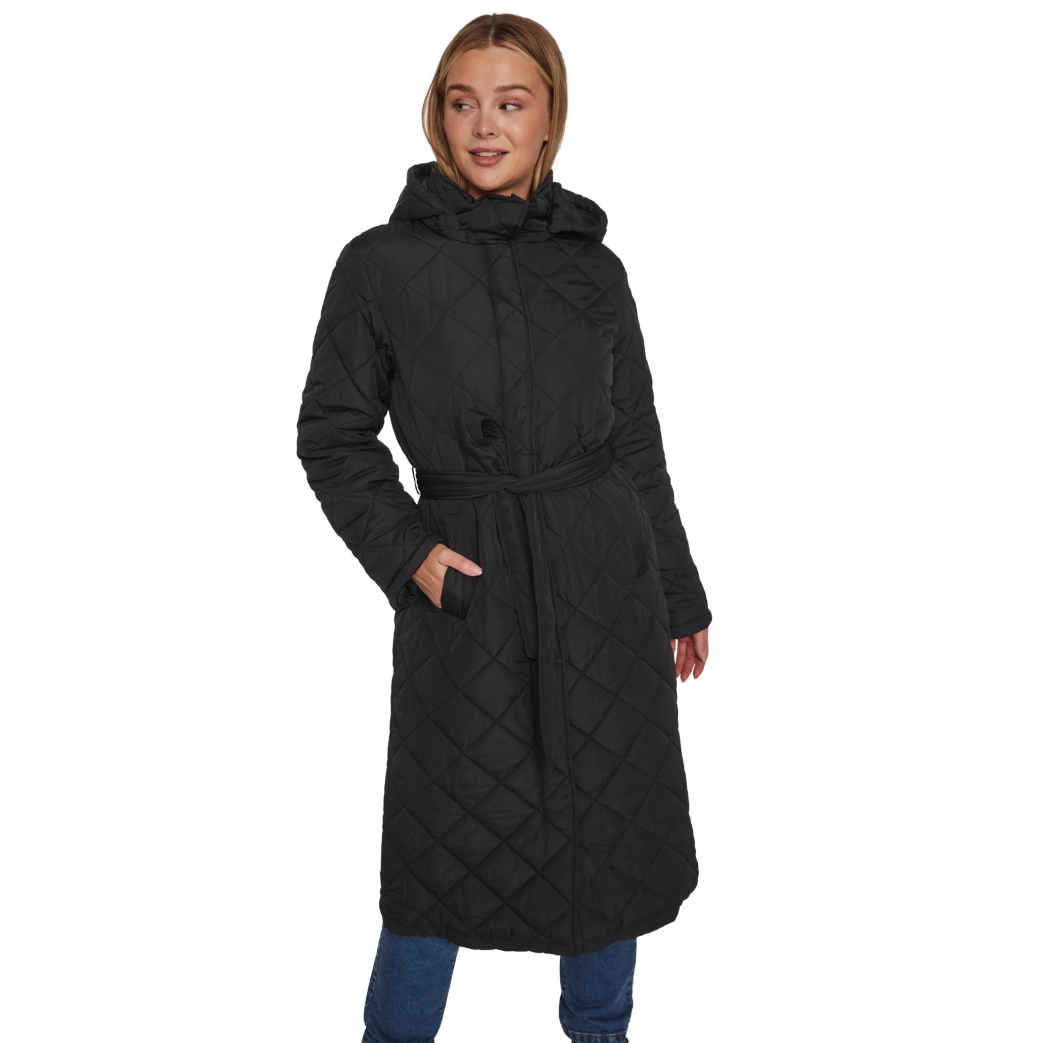 Womens Vila Black Vikante Quilted Long Coat - Image 2