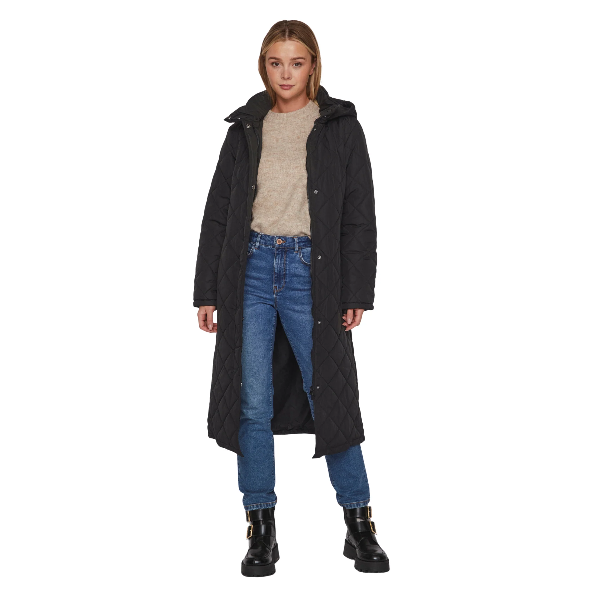 Womens Vila Black Vikante Quilted Long Coat - Image 3