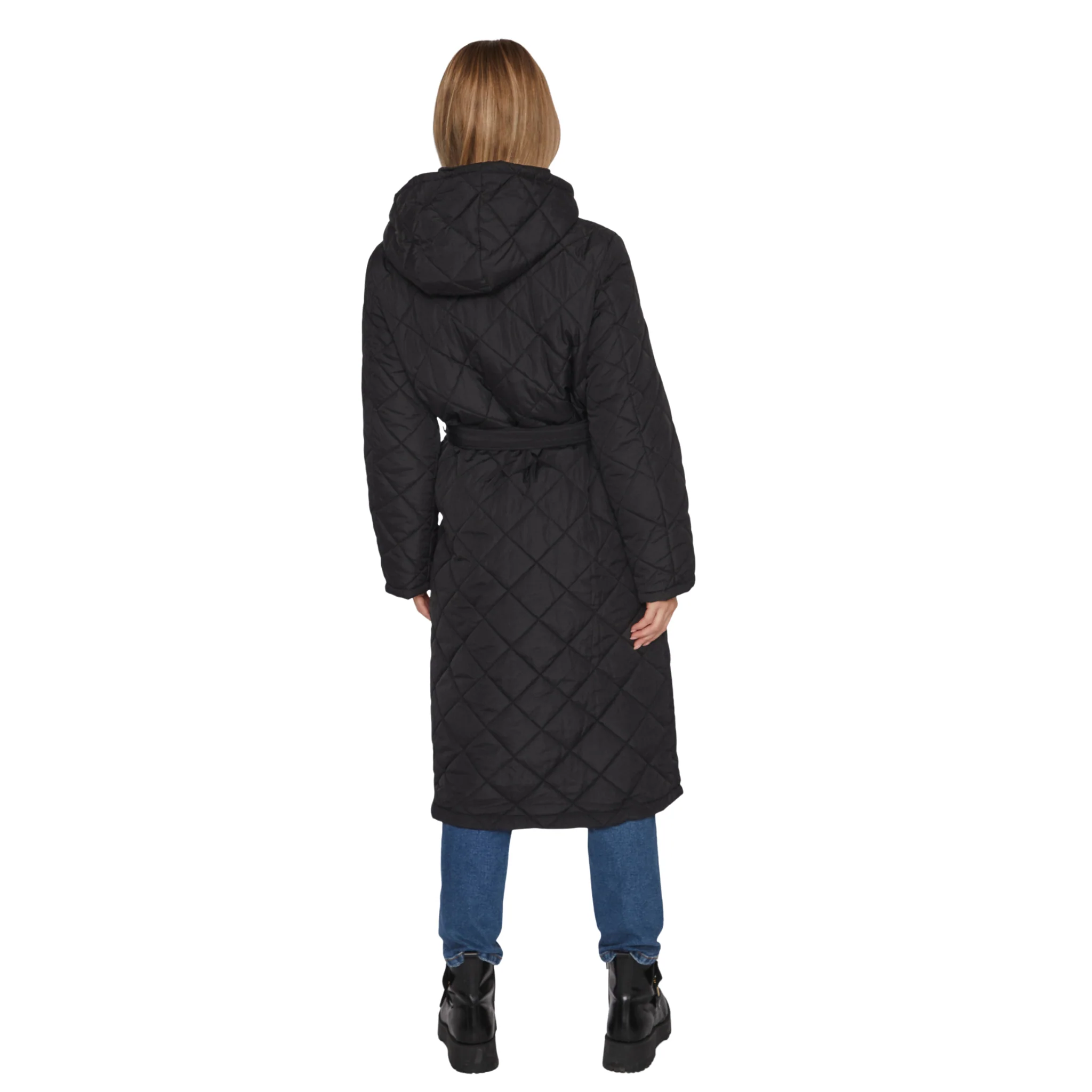 Womens Vila Black Vikante Quilted Long Coat - Image 4