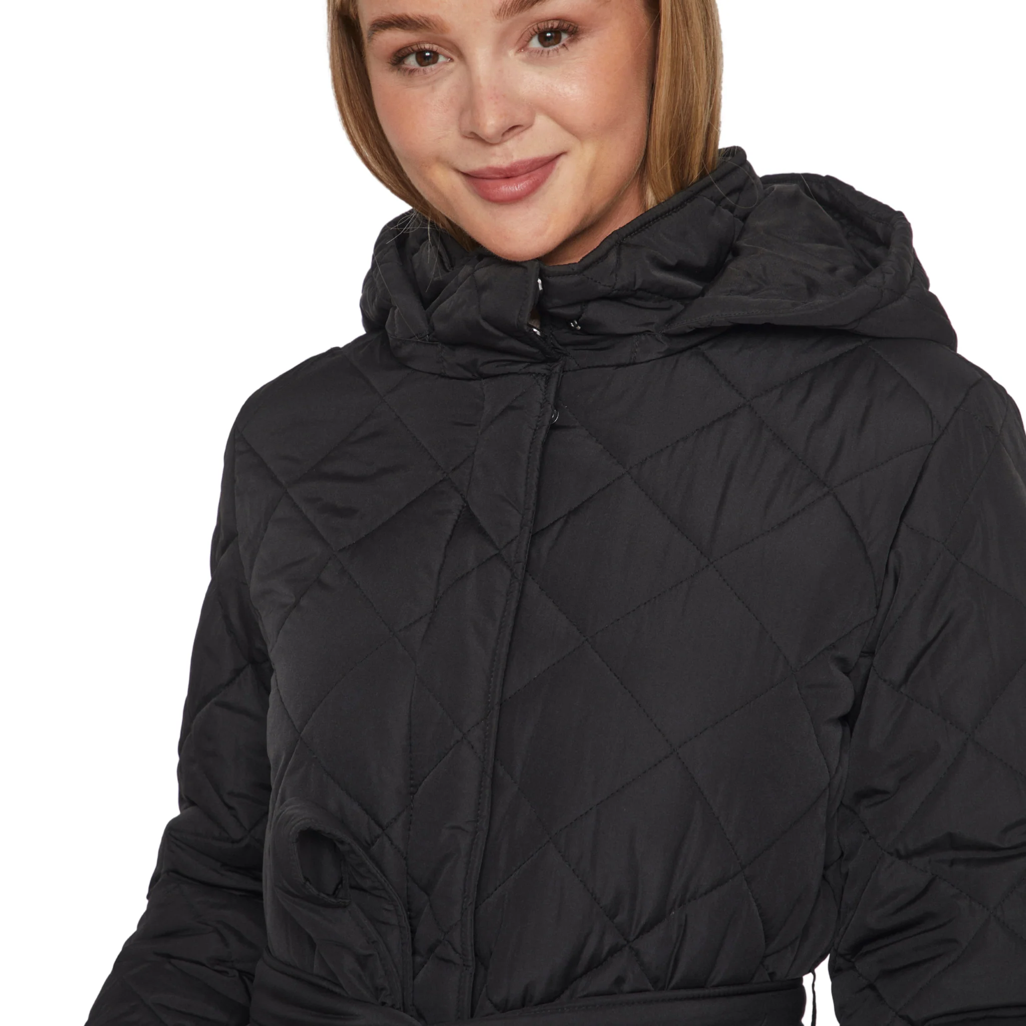 Womens Vila Black Vikante Quilted Long Coat - Image 5
