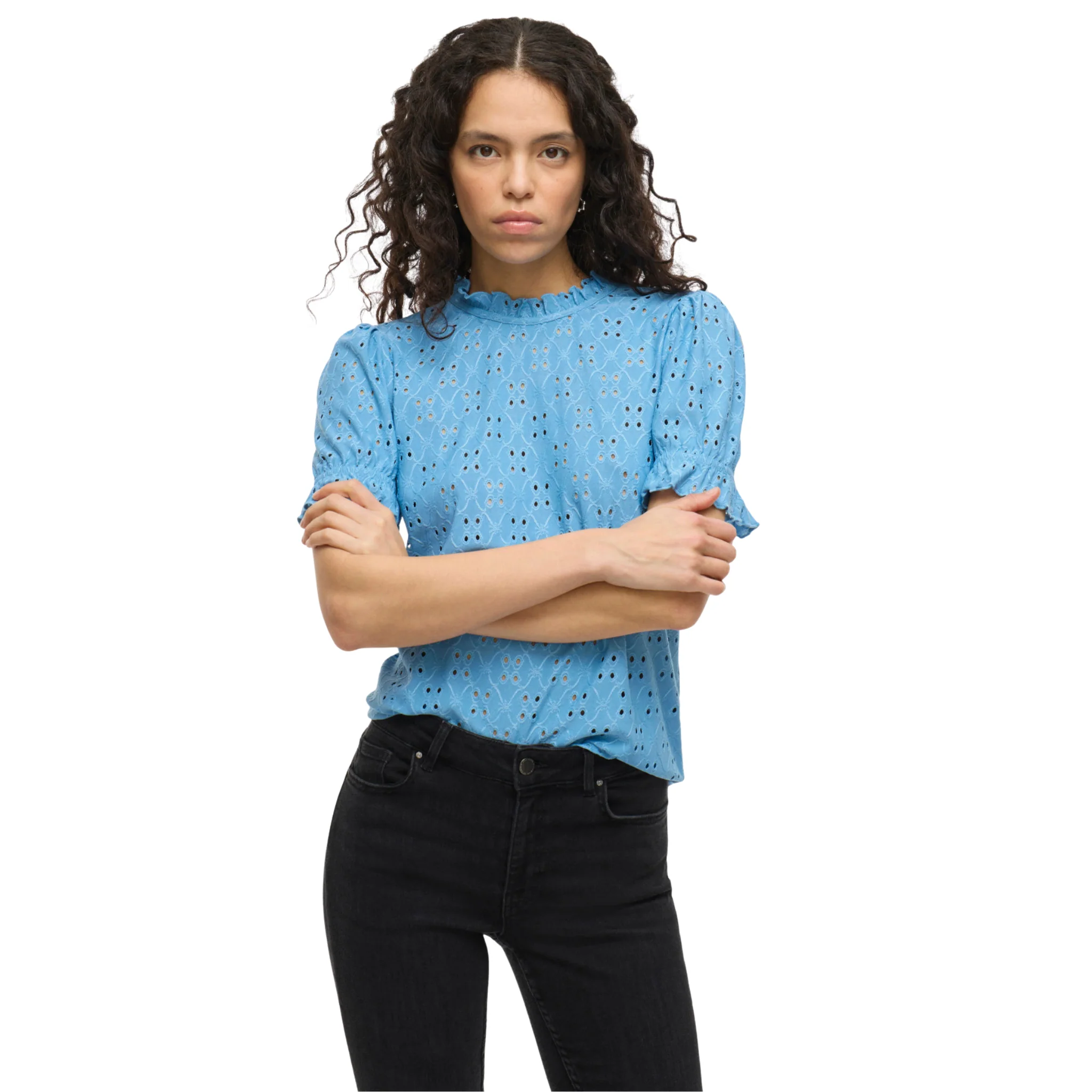 Womens Vila Blissful Blue Vikawa Flounce S/s Top - Image 4