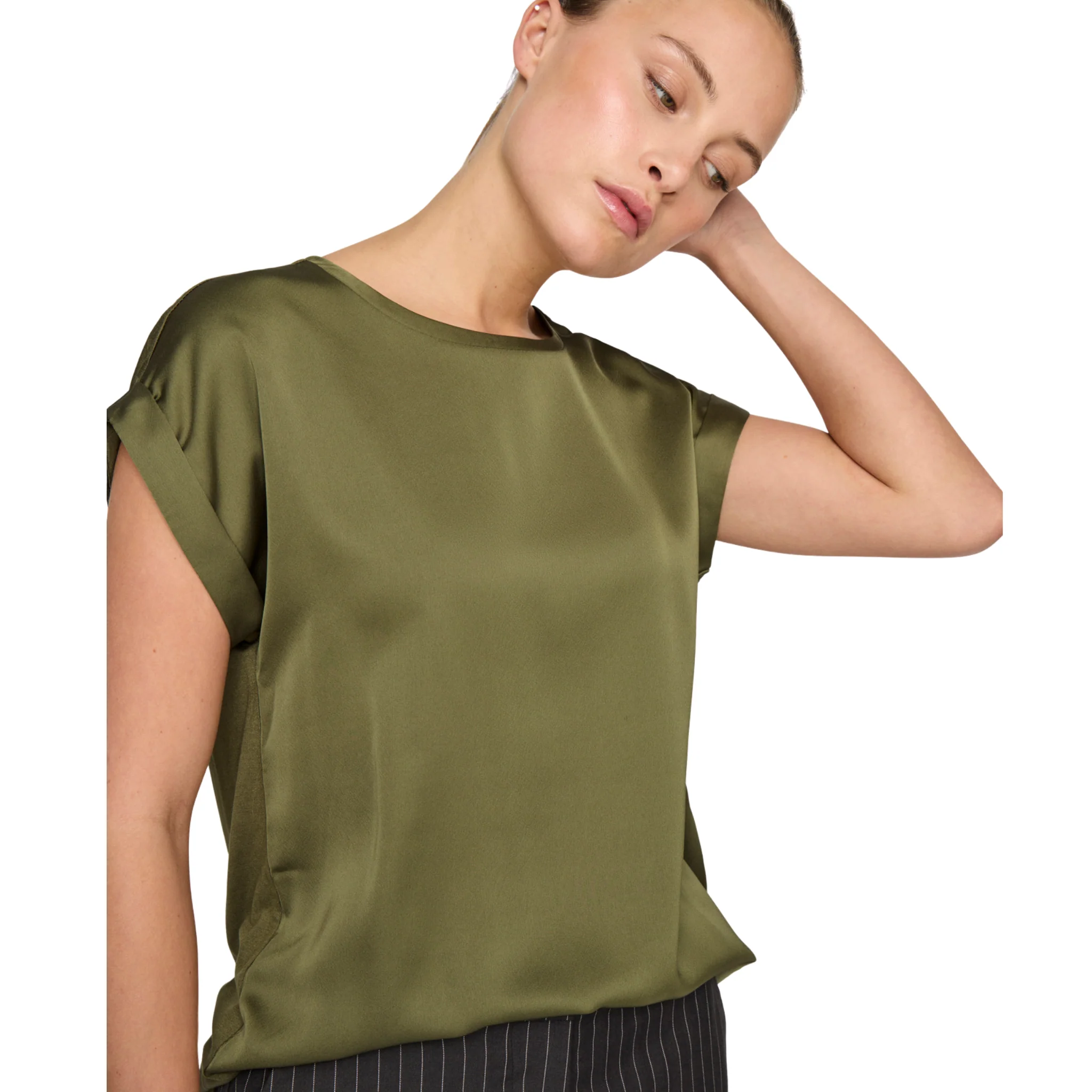 Womens Vila Capulet Olive Viellette Satin S/s Top - Image 4