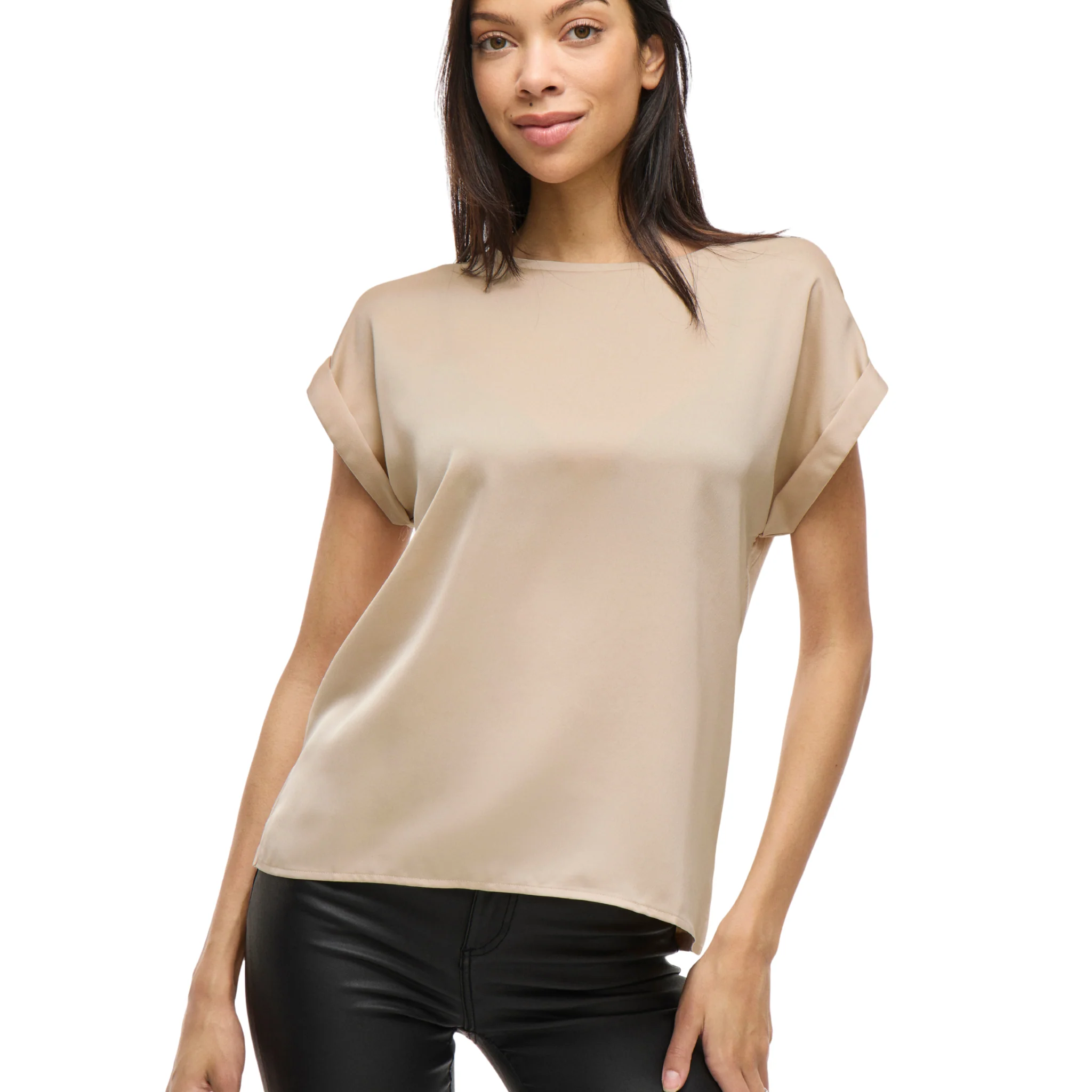 Womens Vila Cement Viellette Satin S/s T Shirt - Image 2