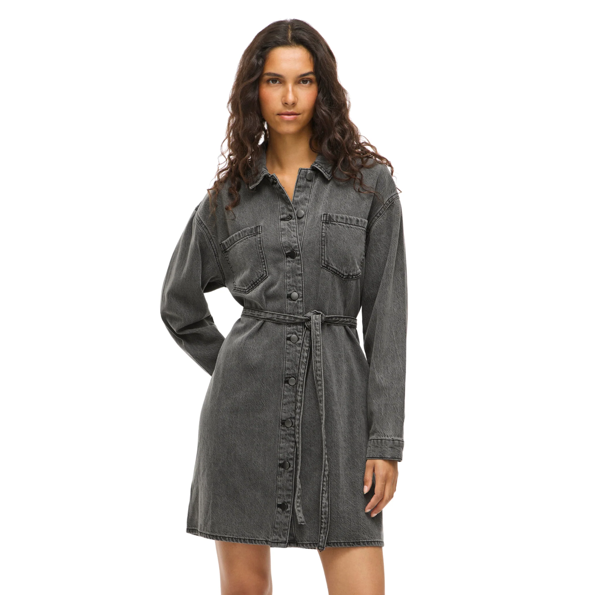 Womens Vila Dark Grey Vikiki Denim Shirt Dress - Image 2