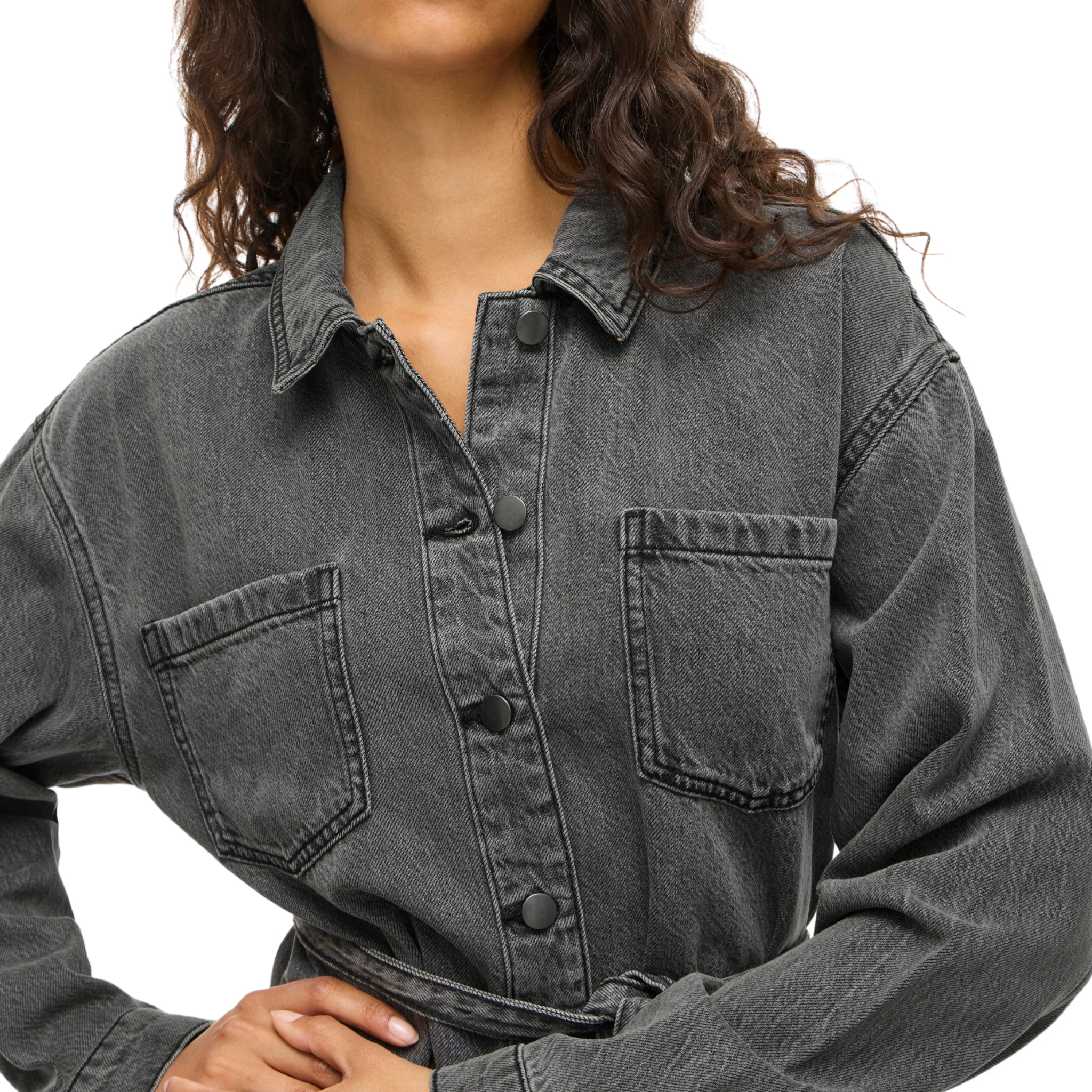 Womens Vila Dark Grey Vikiki Denim Shirt Dress - Image 3